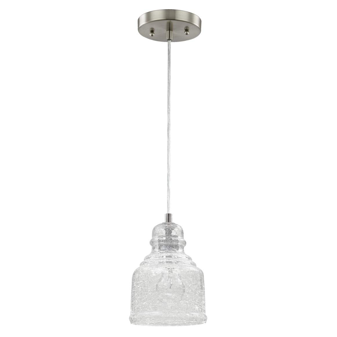 Westinghouse 6309200 One-Light, Brushed Nickel Finish With Clear Crackle Glass Indoor Mini Pendant, White