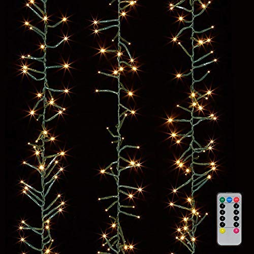 Raz Christmas Cluster Lights Battery Operated 15 Foot Garland With 120 Warm White Lights On Green Wire With Remote Control unique design Twinkle Function