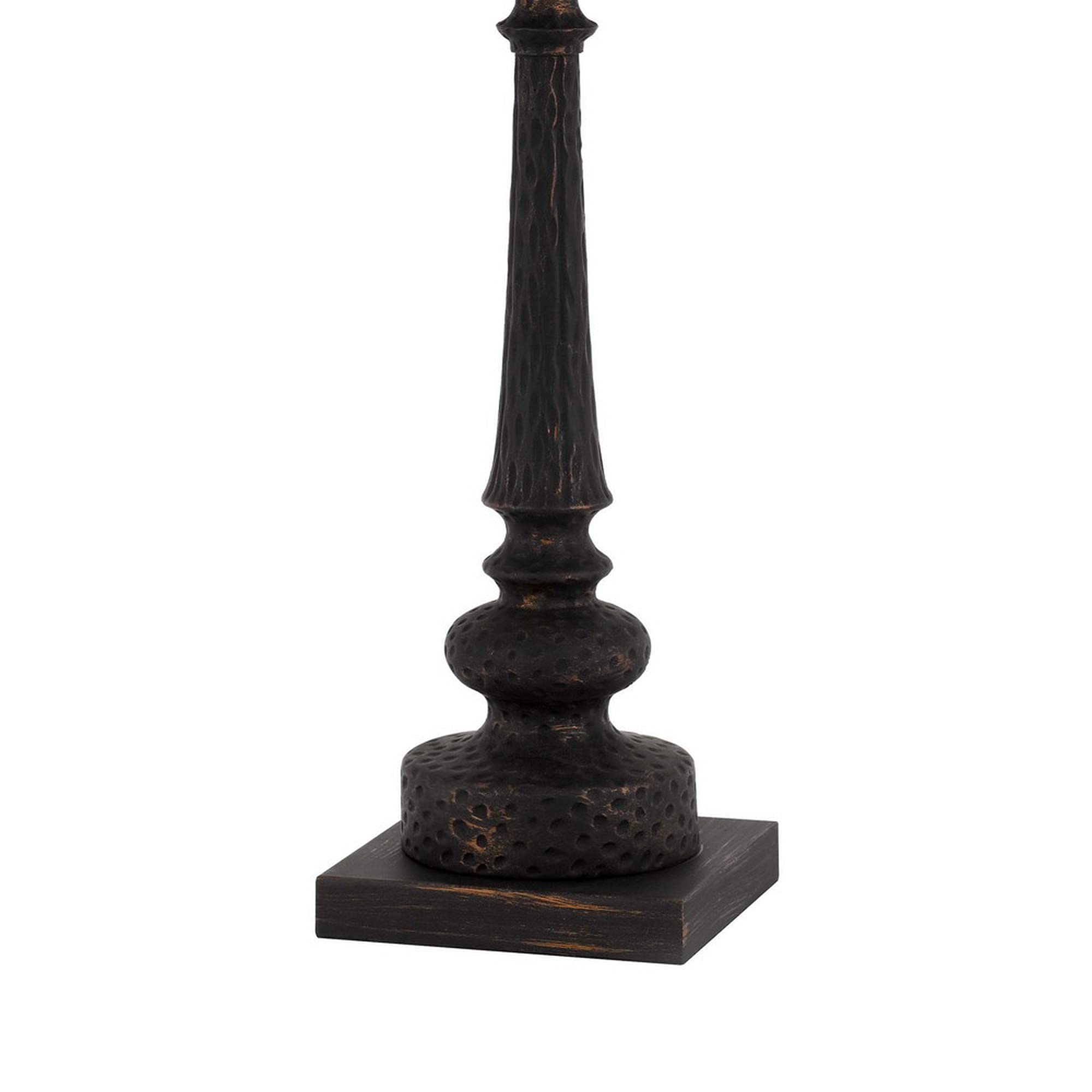 Benzara Table Lamp with Tubular Resin Support, Pull Chain, Dark Bronze, Model BM241869, Plastic/Metal/Fabric