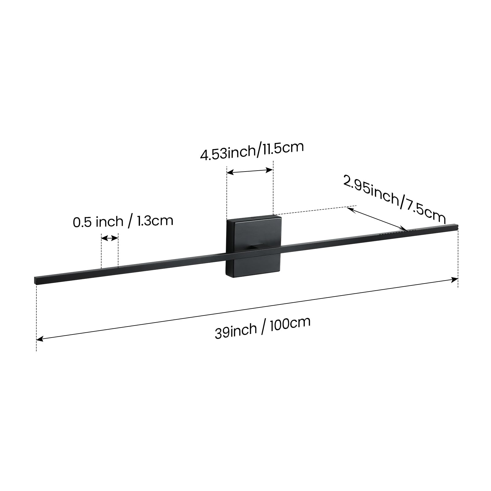 CCYCOL 39 Inch Matte Black Bathroom Vanity Light - 28W Dimming LED Wall Sconce, Model 8036WL-39BK