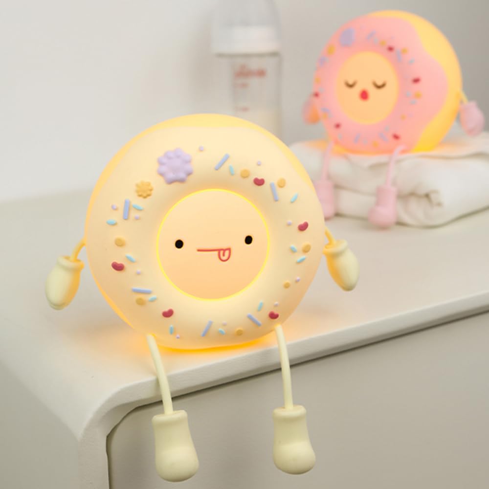 Ipalmay Doughnut Night Light - Kawaii Donut Bedside Night Lamp Desk Decor Usb Recharging, Delay-Off Bedroom Sleep Light, Cute Gi