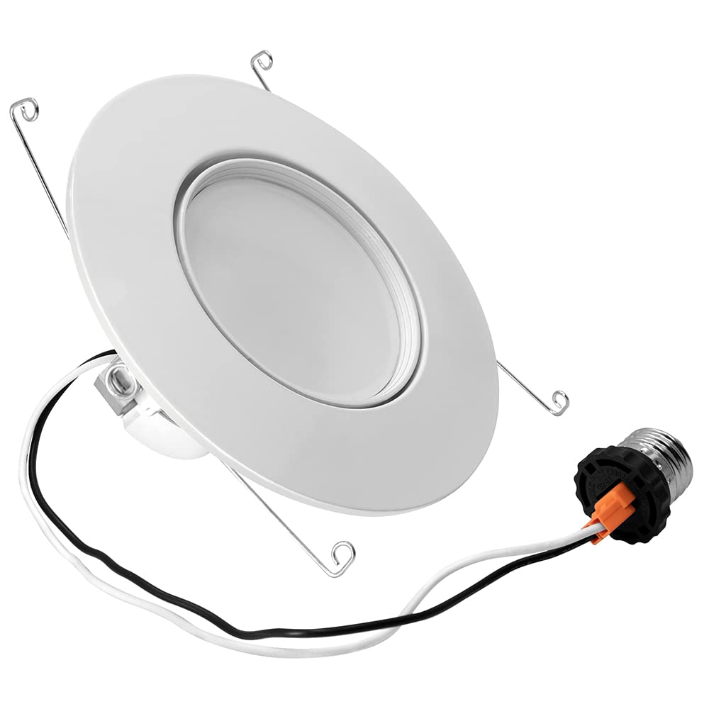 Maxxima Rotatable LED Downlight Gimbal, 1200 Lumens, 11W, Dimmable, 5 CCT (2700K-5000K), White, Aluminum,