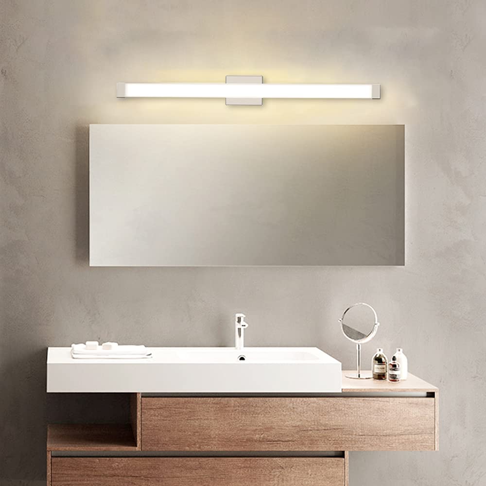 YHTlaeh Bathroom Vanity Light LED 24 inch 14W 4000K Brushed Nickel Square Wall Bar Lighting Fixture, Model 7610