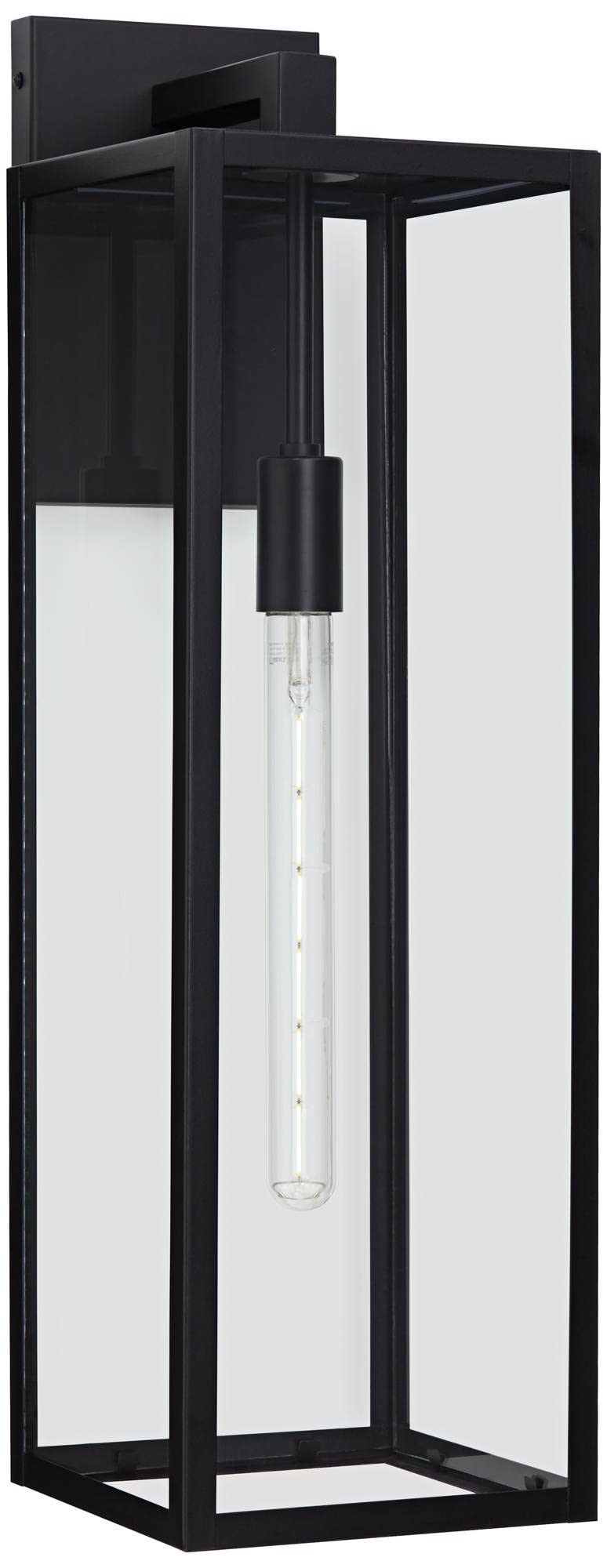 John Timberland Titan Outdoor Wall Light Fixture, Black Metal, 27in Clear Glass Panels, Model 10-2206-500