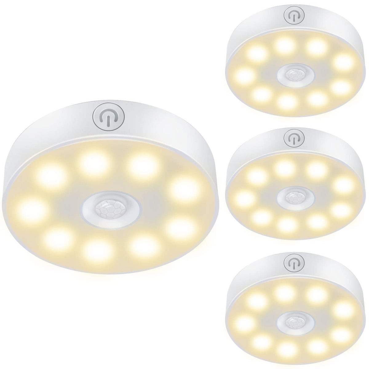 Lavaed 4 Pack Motion Sensor Puck Lights Indoor Led Closet Lights Usb Rechargeable Battery Powered Night Light 9Leds 3000K Dimmab