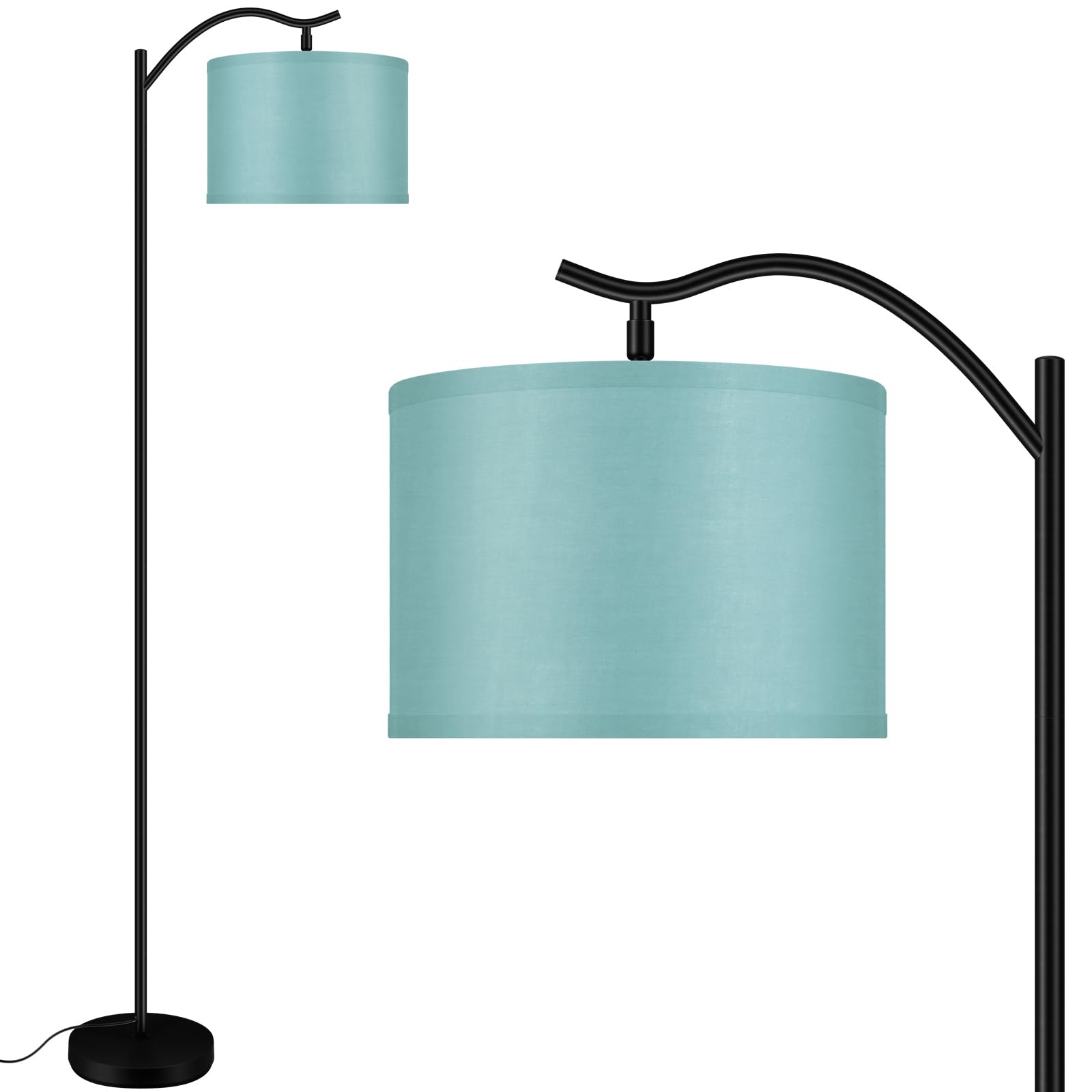 Floor Lamp for Living Room,LED Arched Floor Lamp,Tall Modern Standing Lamp with Green Linen Shade,E26 Socket, Footswitch,Montage