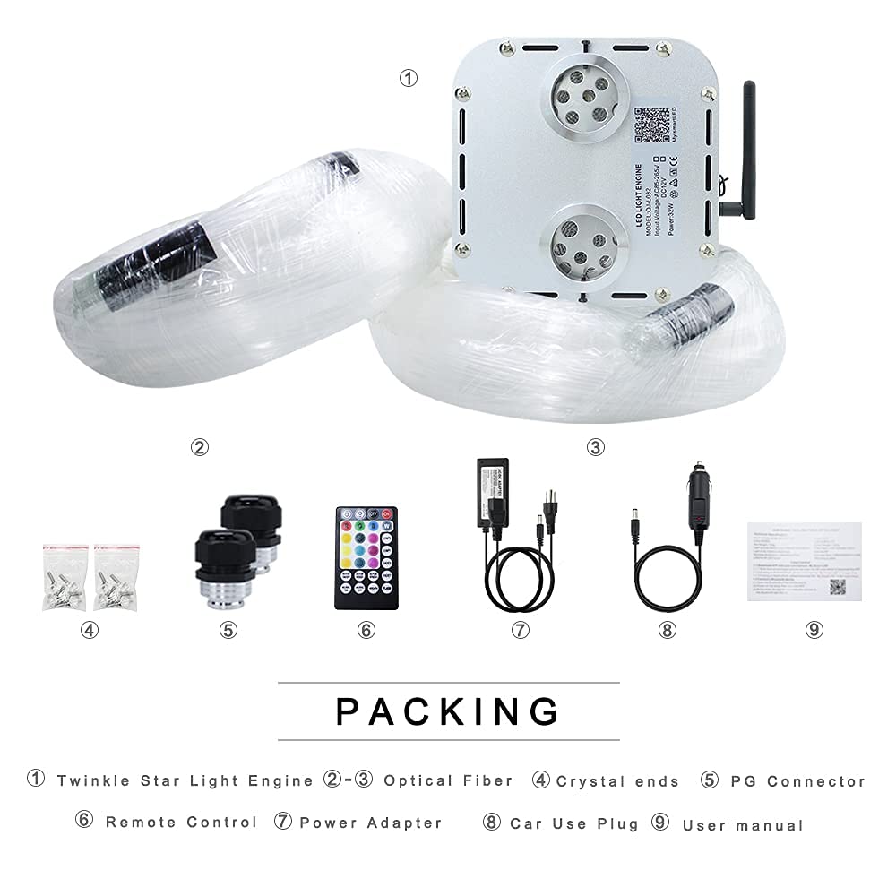 Akepo 32W Rgbw Twinkle+ Sound Activated+App Dual Head Fiber Optic Lights Kit Star Ceiling Sky Light 16.4Ft/5M Total 1330Pcs Of M