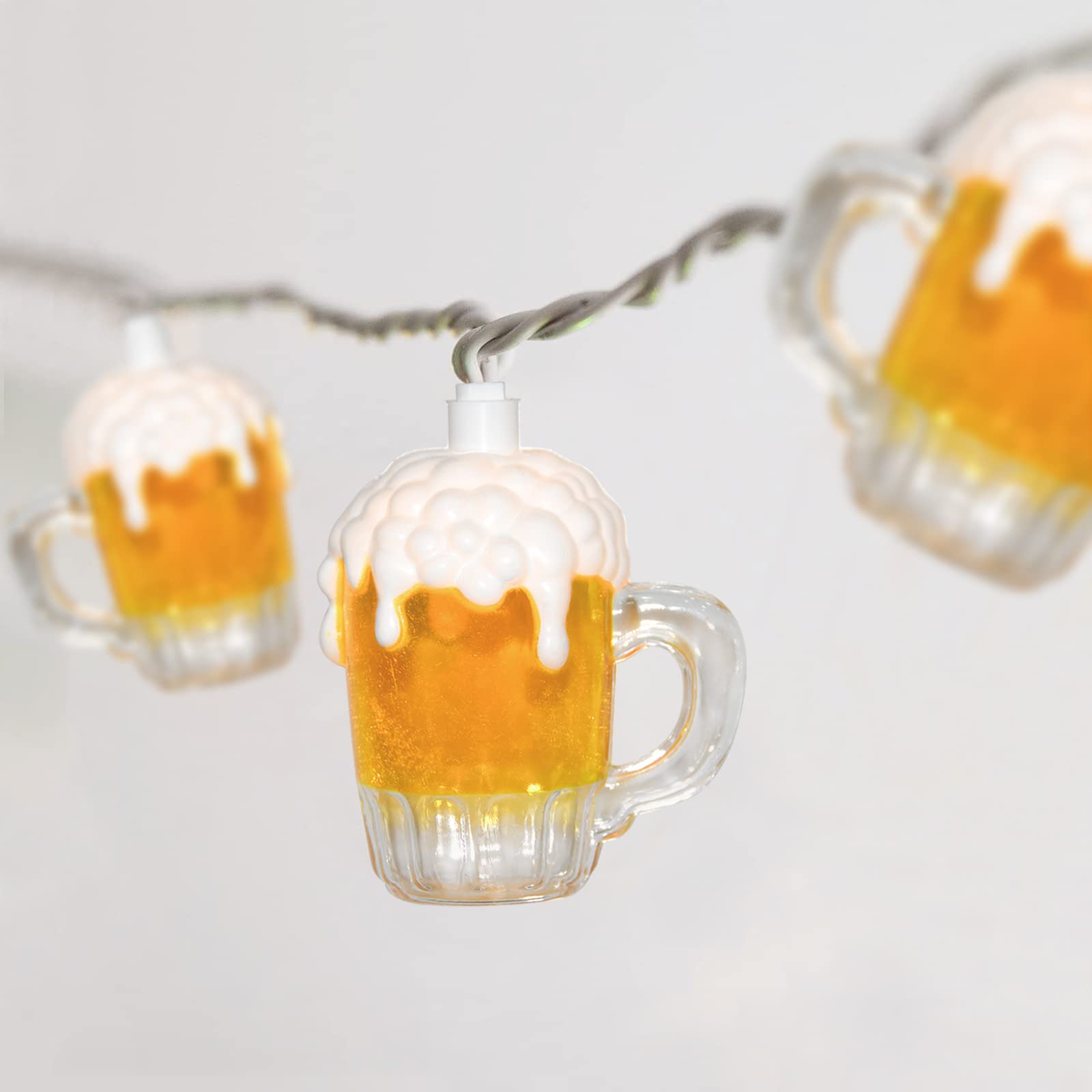 Beer Mug String Lights, 8.5Ft Tropical Beach Theme Outdoor Decorations Beer String Lights With 10 3D Beer Cup Lights, Plug In Beer Fairy Summer Patio Lights For Tropical Party Bar Bedroom Decor