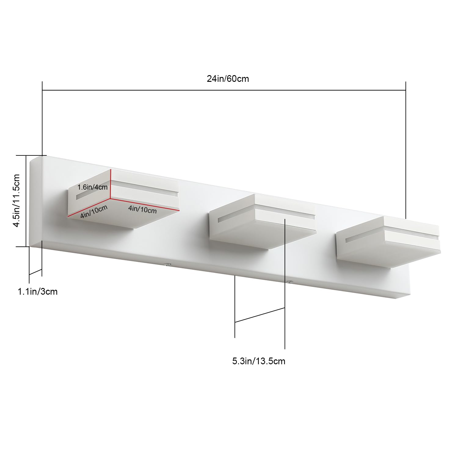 SineRise 3-Light LED Bathroom Vanity Light Fixture, 24-Inch Matte White Acrylic, Model 9553E, Cool White 6000K