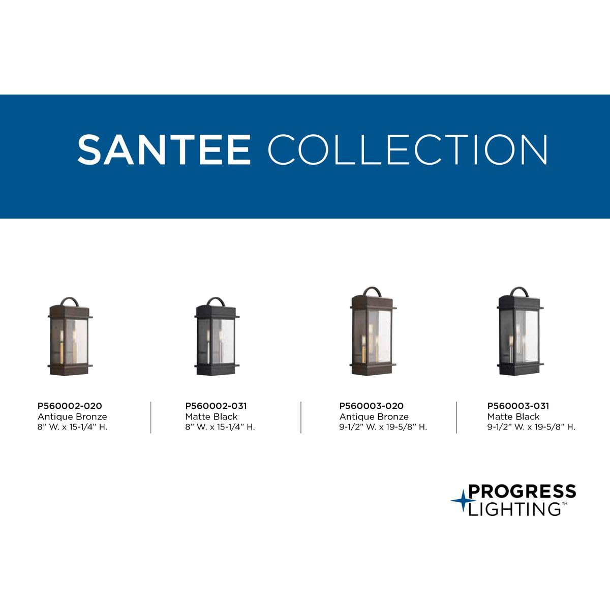 Progress Lighting Santee Collection 3-Light Outdoor Wall Lantern Matte Black Alloy Steel Model P560003-031