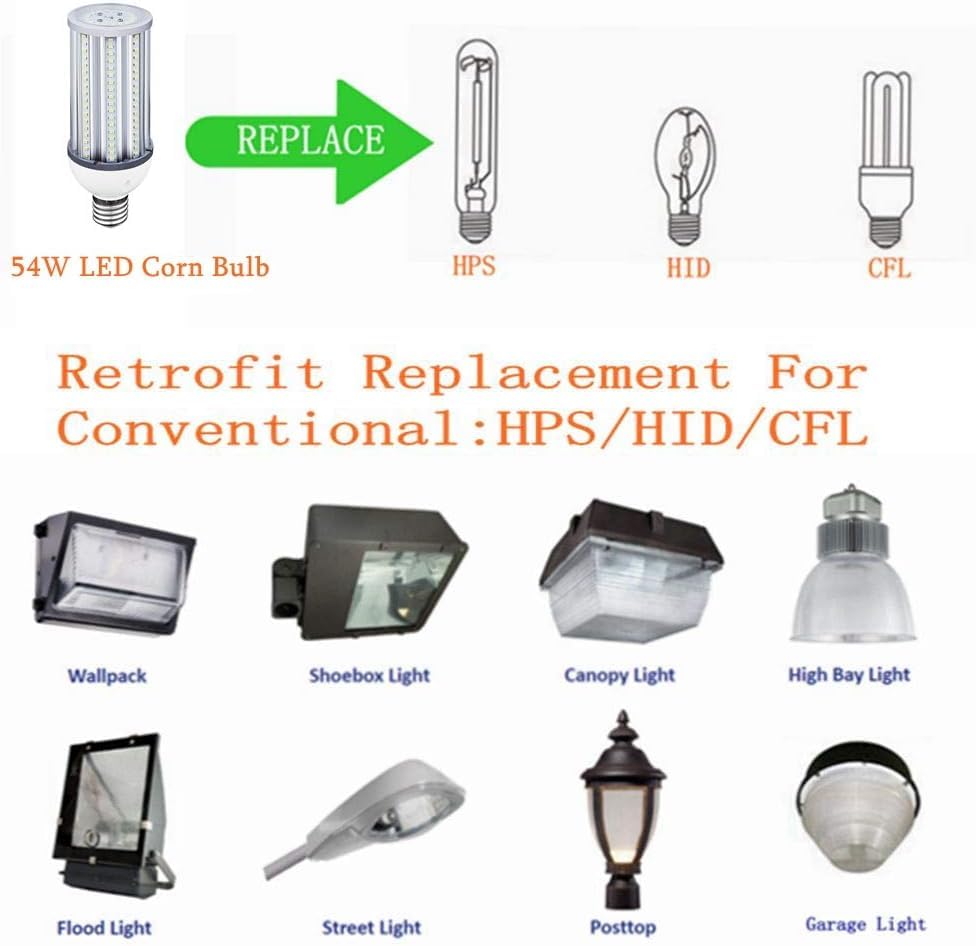 Tjbb 60W Led Corn Light Bulb E39 Mogul Base Led Lights Equivalent(300W) 5000K Daylight Ip65 Waterproof Replacement Mh Hid Hps Fo