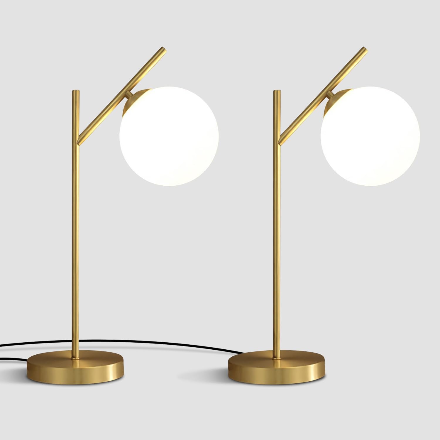 Fulesi Brass Glass Globe Table Lamp Set Of 2 - Contemporary Bedside Lighting For Home Decor