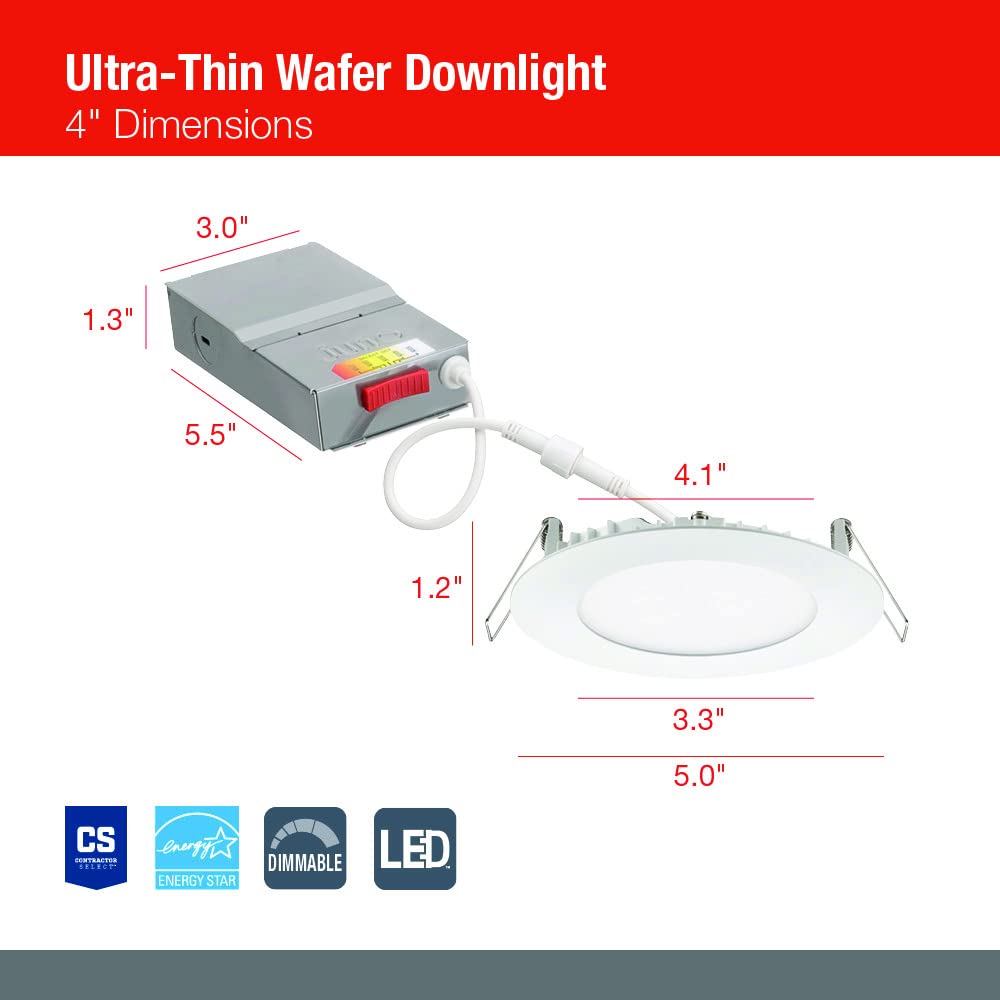 Juno Wf4 Sww5 90Cri Cp6 Mw M2 Round Baffle Led Downlight, 120 Volts, 2700K/3000K/3500K/4000K/5000K, Triac Dimming, 4-Inch, Matte White, 6 Pack