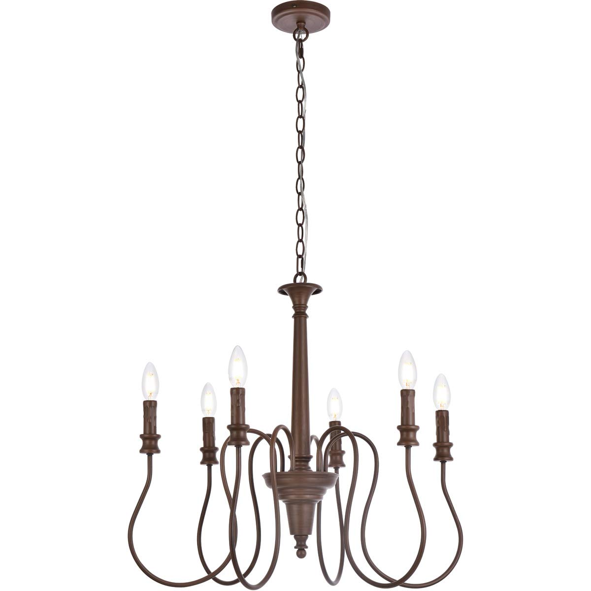 Elegant Lighting Living District Flynx 6 Lights Pendant in Weathered Oak