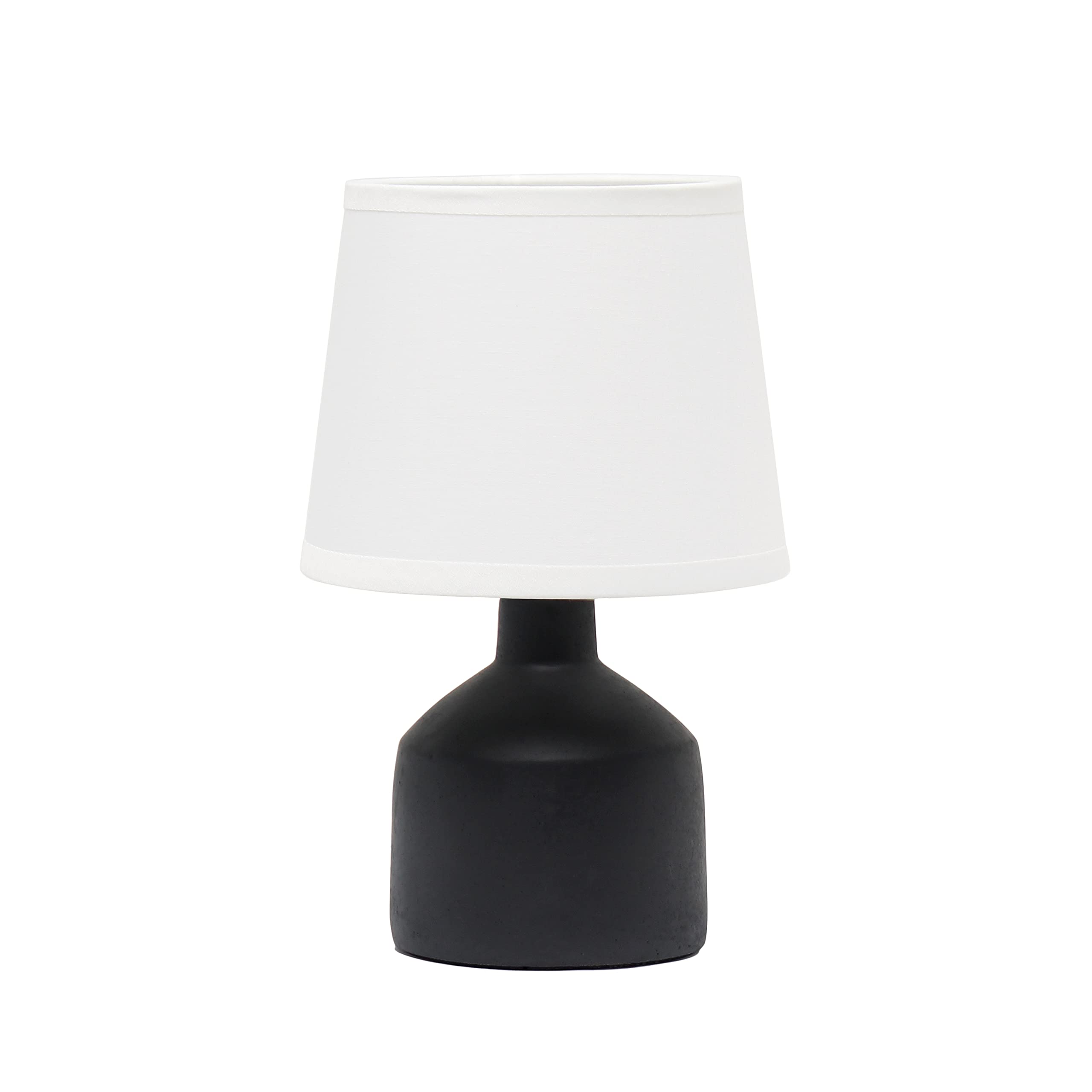 Simple Designs LT2080-BLK Mini Bocksbeutal Concrete Table Desk Lamp with Tapered Drum Fabric White Shade, Black (Pack of 12)