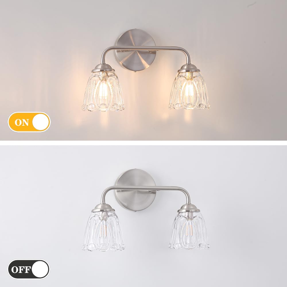 Daunton Vintage Vanity Lighting For Bathroom, Nickel Bathroom Lights Over Mirror, 2-Light Elegant Bathroom Vanity Light, Bathroo