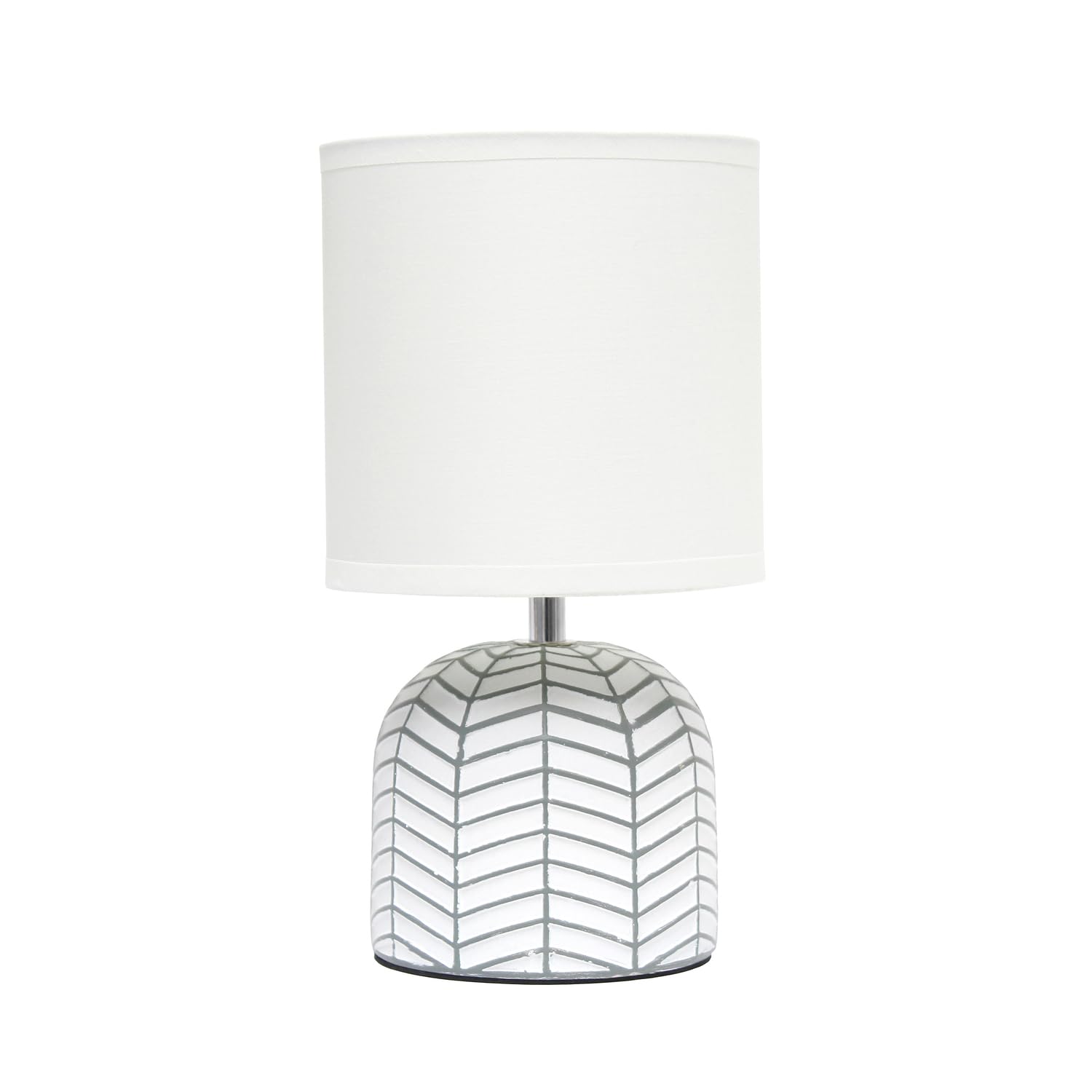 Simple Designs Lt1137-Wht 10.43&quot; Petite Contemporary Webbed Waves Base Bedside Table Desk Lamp W White Fabric Drum Shade For Home Decor, Bedroom, Living Room, Entryway, Office, White