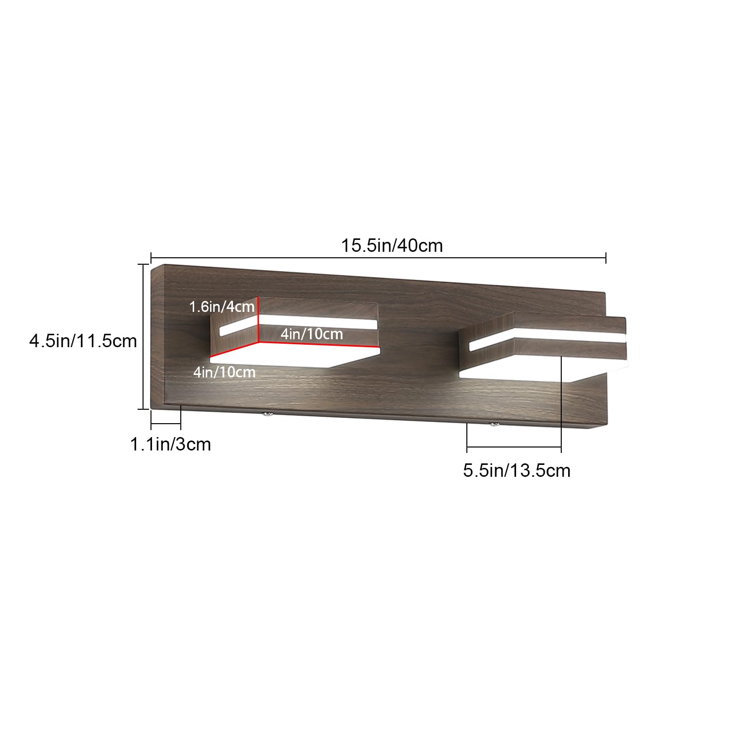 Sinerise Led Modern Bathroom Vanity Light Fixtures (2-Light, 15.5-Inch), Brown Wood Painted Modern Acrylic Bathroom Wall Lightin