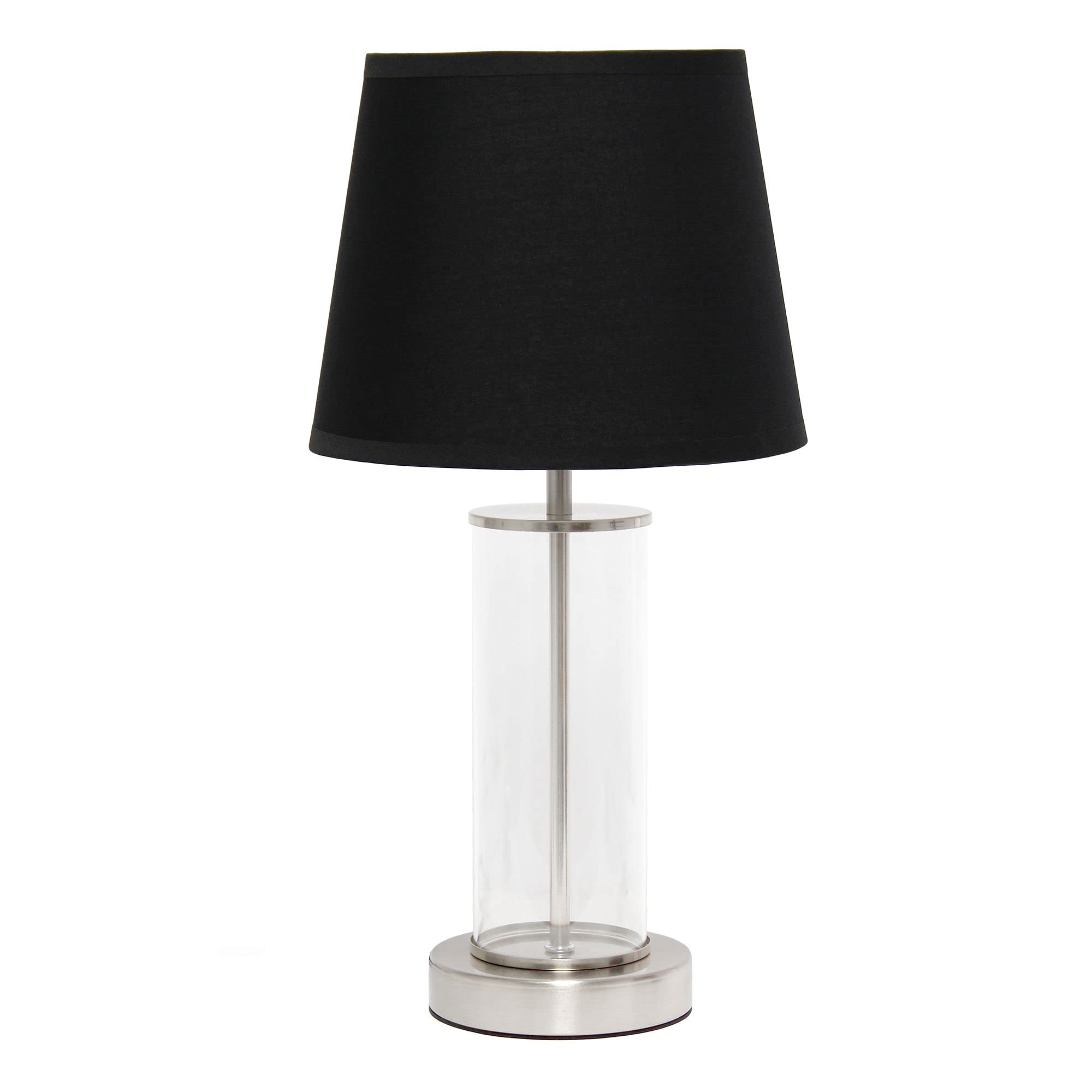 Simple Designs Bedside Table Lamp, Modern Coastal, 8.66inL x 8.66inW x 16.93inH, Brushed Nickel, Black Shade, Model LT2081-BSB