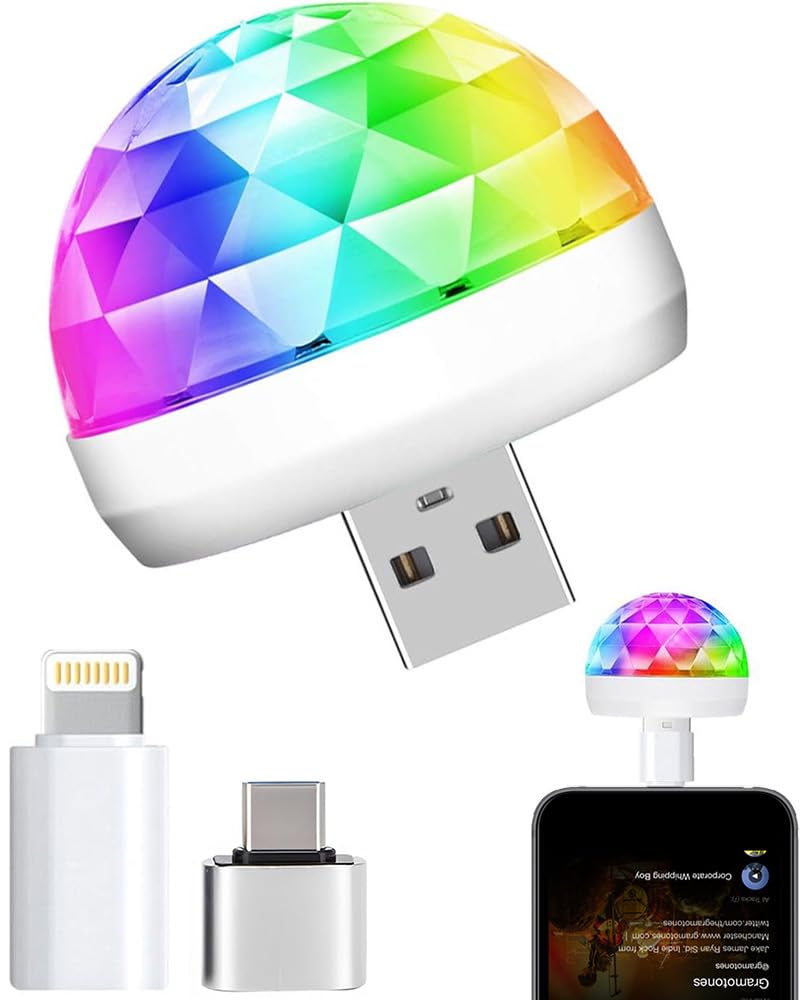 Mini Disco Lights, Sound Activated Disco Ball Party Lights, Applicable to USB Interface and Phones - RGB Light Effect Units for 