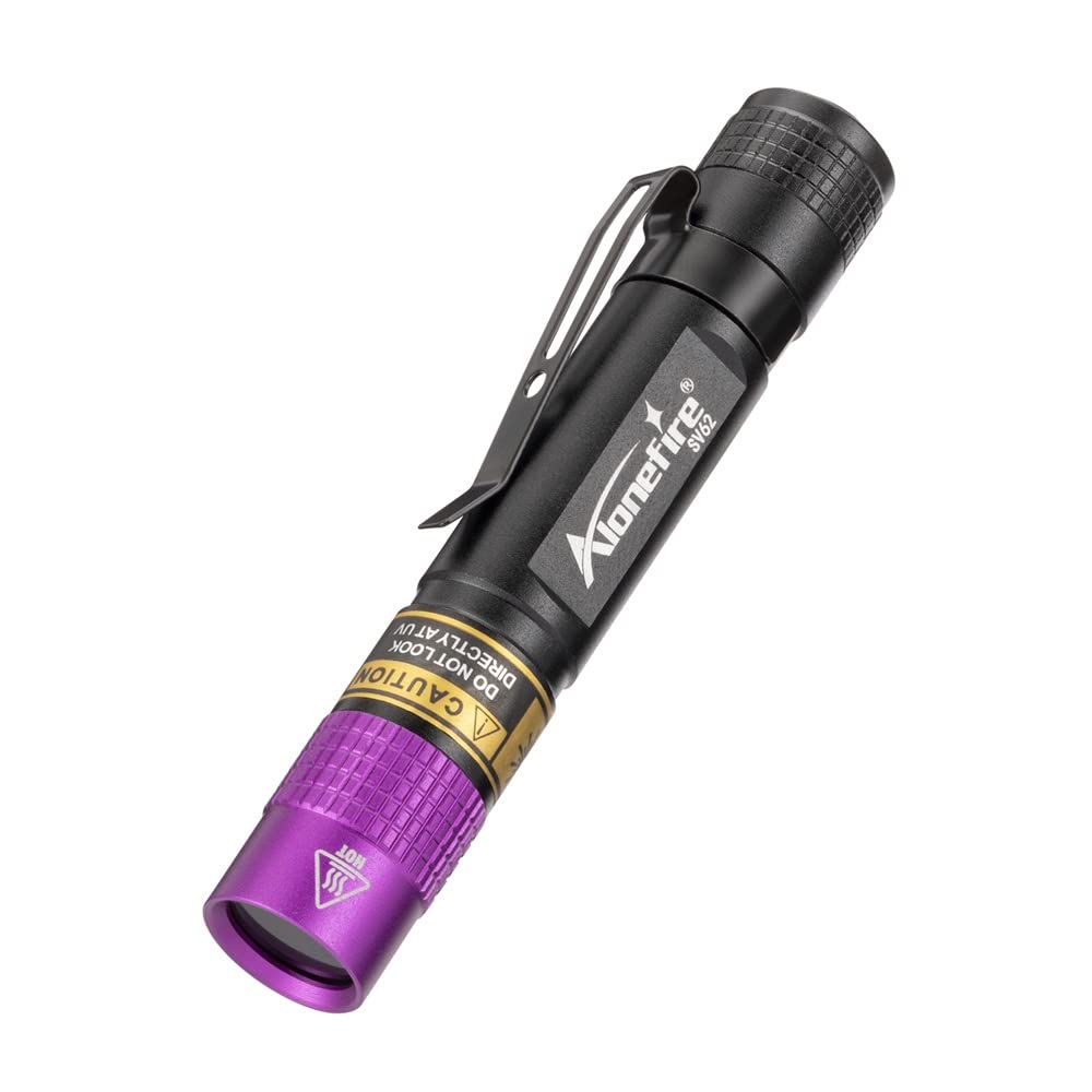 Alonefire SV62 Mini 3W UV Flashlight 365nm Portable Ultraviolet Black Light Very Small EDC for Minerals, Pet Urine Detector, Sco