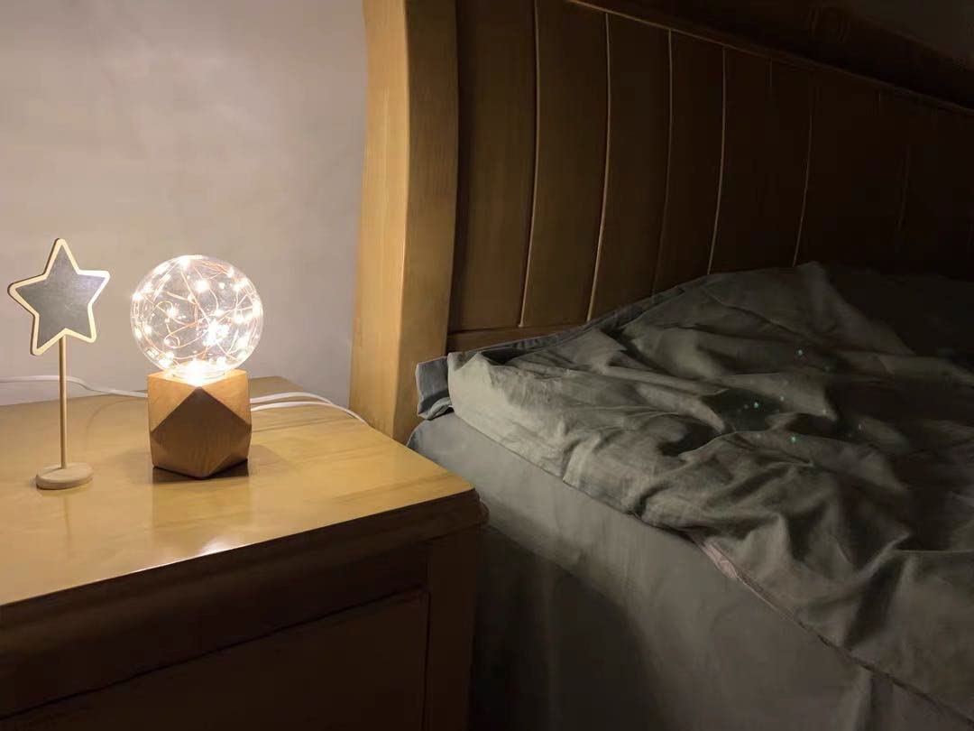 Ouxean Small Wood Table Lamp Edison Bulb Dimmable Desk Lamp E26 60W Industrial Night Light Boho Deco For Bedroom, Living Room Or