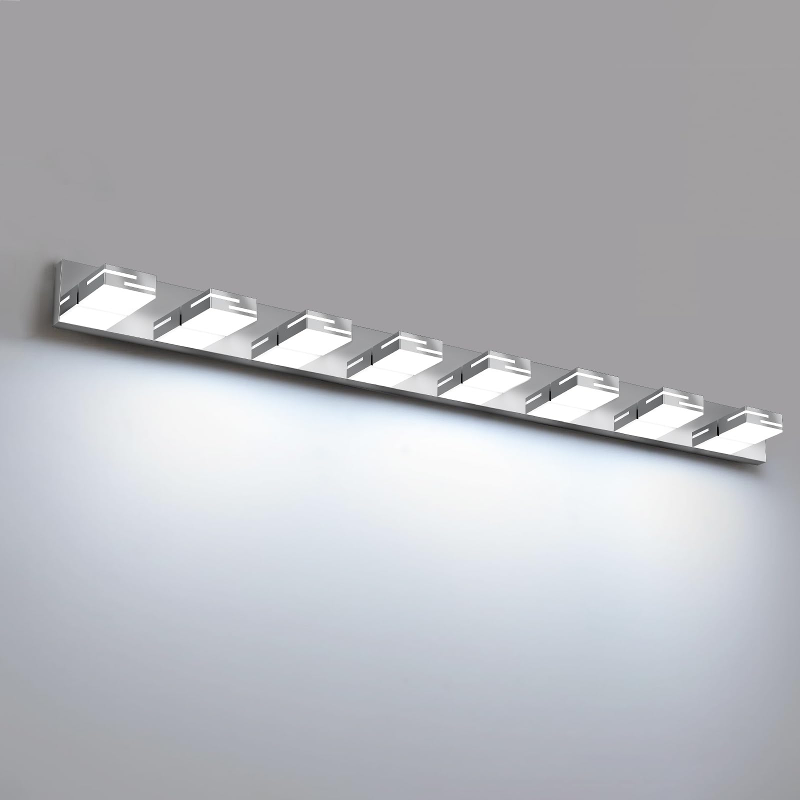 LKHF LED Modern Bathroom Vanity Light Fixtures  8-Light 55-inch Dimmable Chrome Vanity Lights for Bathroom Lighting Fixtures Over Mirror  with 350 Rotatable Heads (Cool White 6000K)