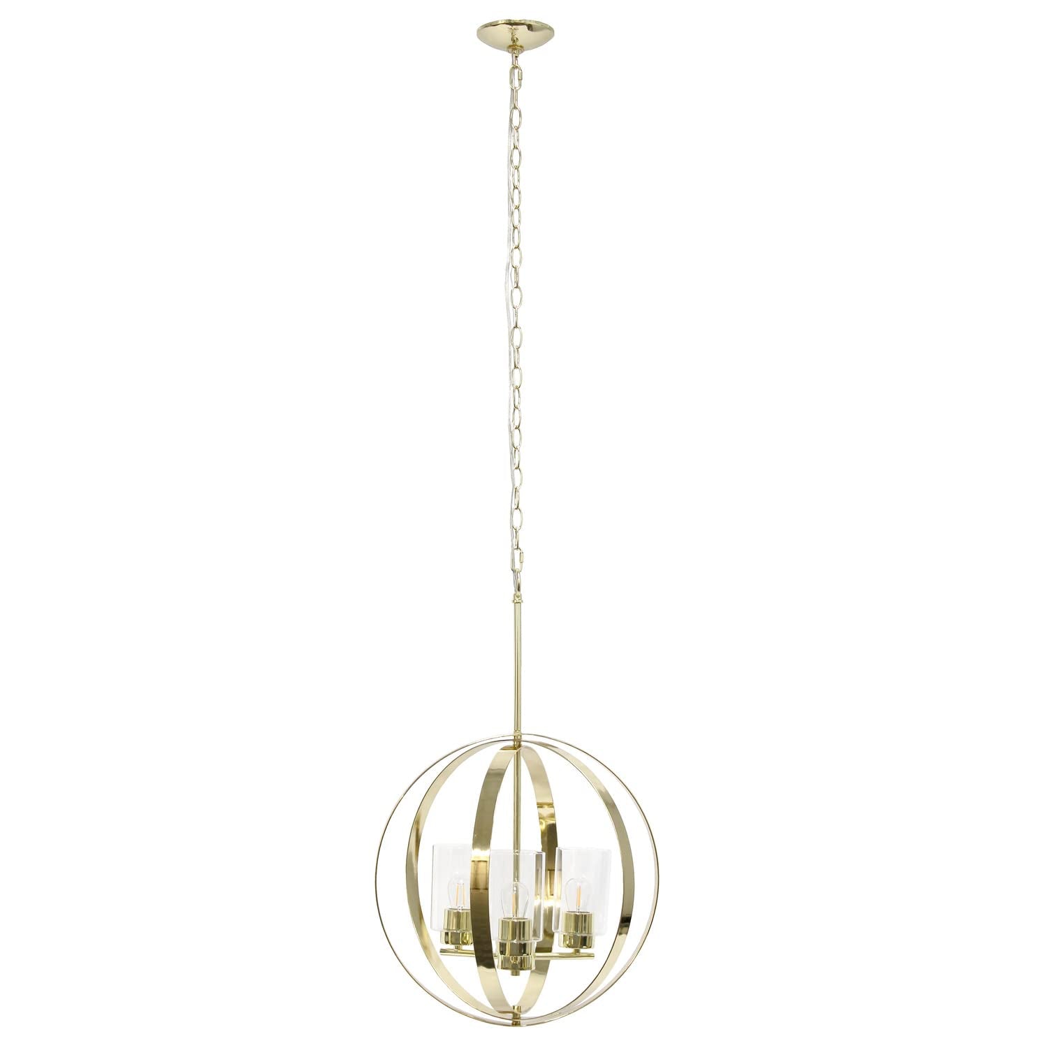 LALIA HOME 3-Light Adjustable Industrial Pendant, 18in Gold Metal & Glass, Model 1270-LHP-3010-GL