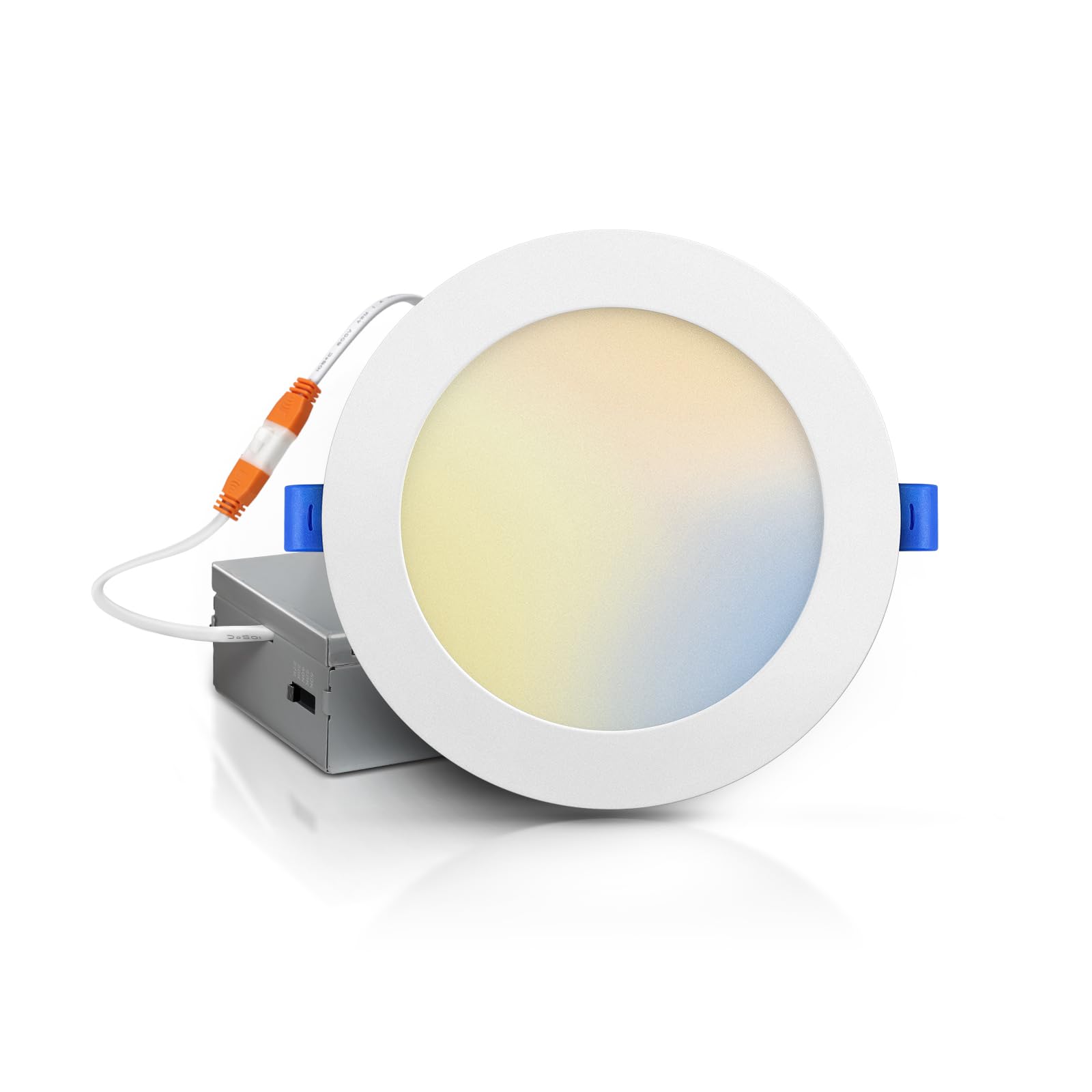 ECOELER 6 Inch 5CCT Ultra-Thin LED Recessed Ceiling Light with Junction Box, 2700K/3000K/4000K/5000K/6000K Selectable, 12W 1100L
