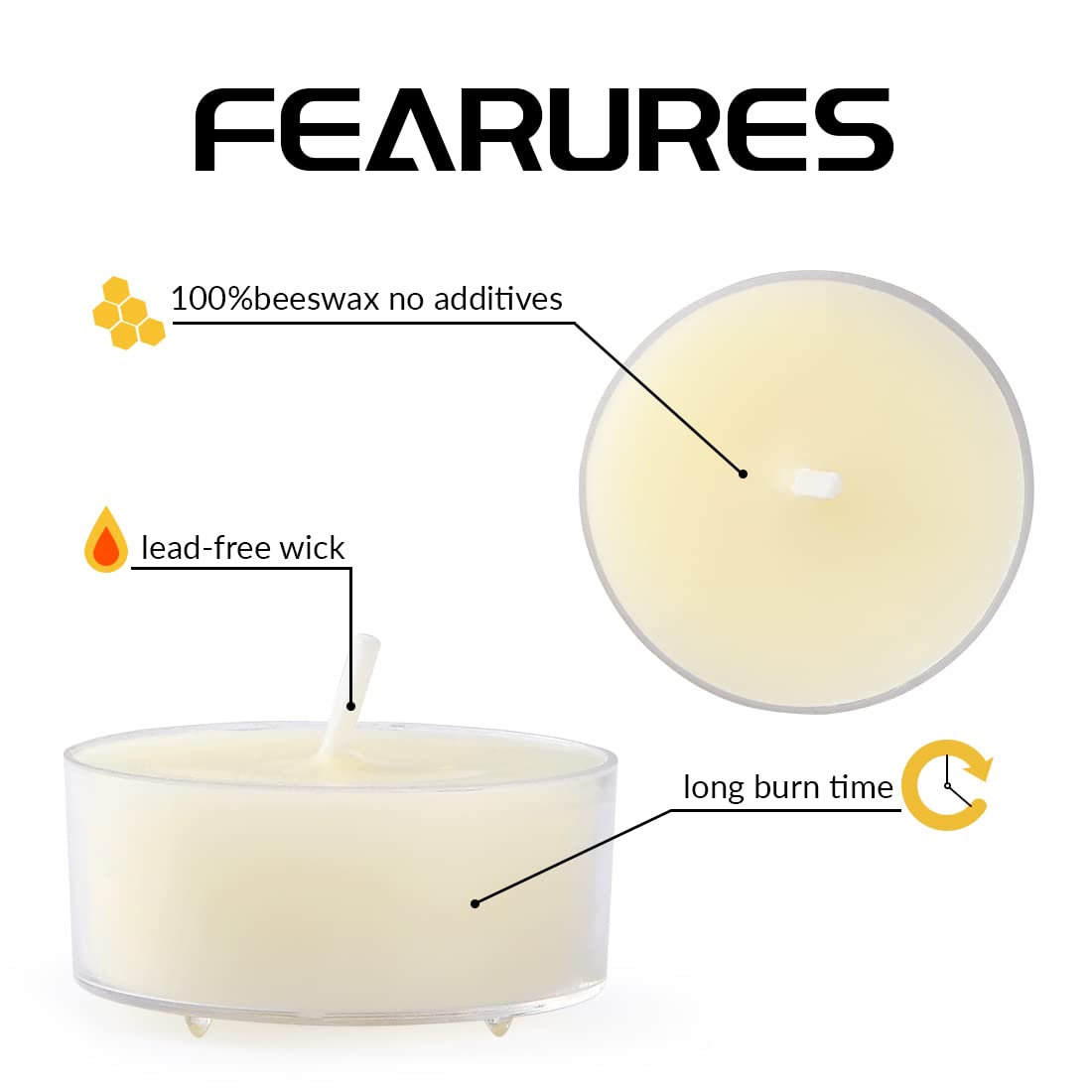 24 Pcs Natural Beeswax Tealights Candle With 3 Pcs Glass Tealight Candle Holder - Smokeless Clean Burning - White
