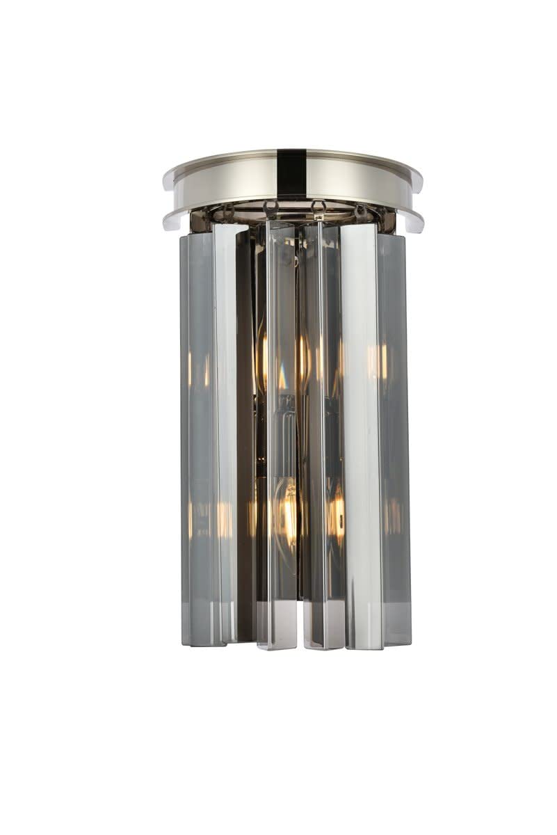Elegant Lighting Sydney Collection 2-Light Wall Lamp with Royal Cut Silver Shade Crystals, Polished Nickel Finish