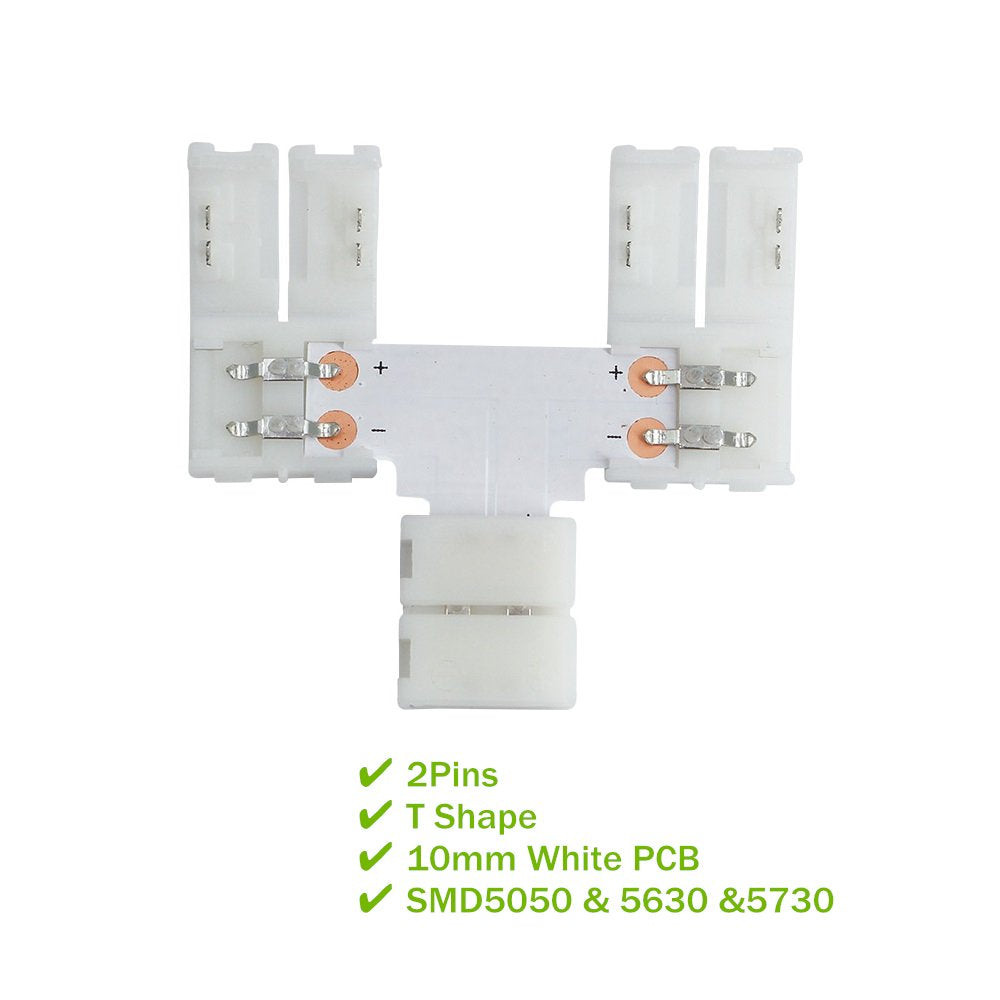 Lightingwill 10Pcs Pack T Shape Solderless Snap Down 2Conductor Led Strip Connector For Quick Splitter Connection Of 10Mm Wide 5
