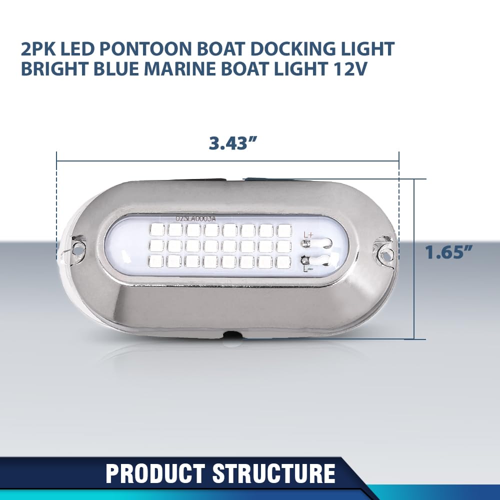 PIT66 LED Pontoon Boat Docking Light - Bright White Housing, 12V, Blue Lighting, 2 Pcs