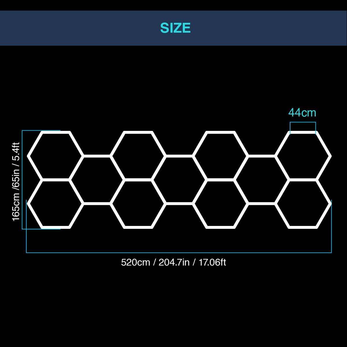 Cezelux Hexagon Led Lights Garage Light,11 Honeycomb 50Packs Tubes 6500K 400W 5.2X1.65M, Hexagon Ceiling Light For Gym Basement Warehouse Auto Beauty Shop Car Detailing Salon (Hexagon-11)