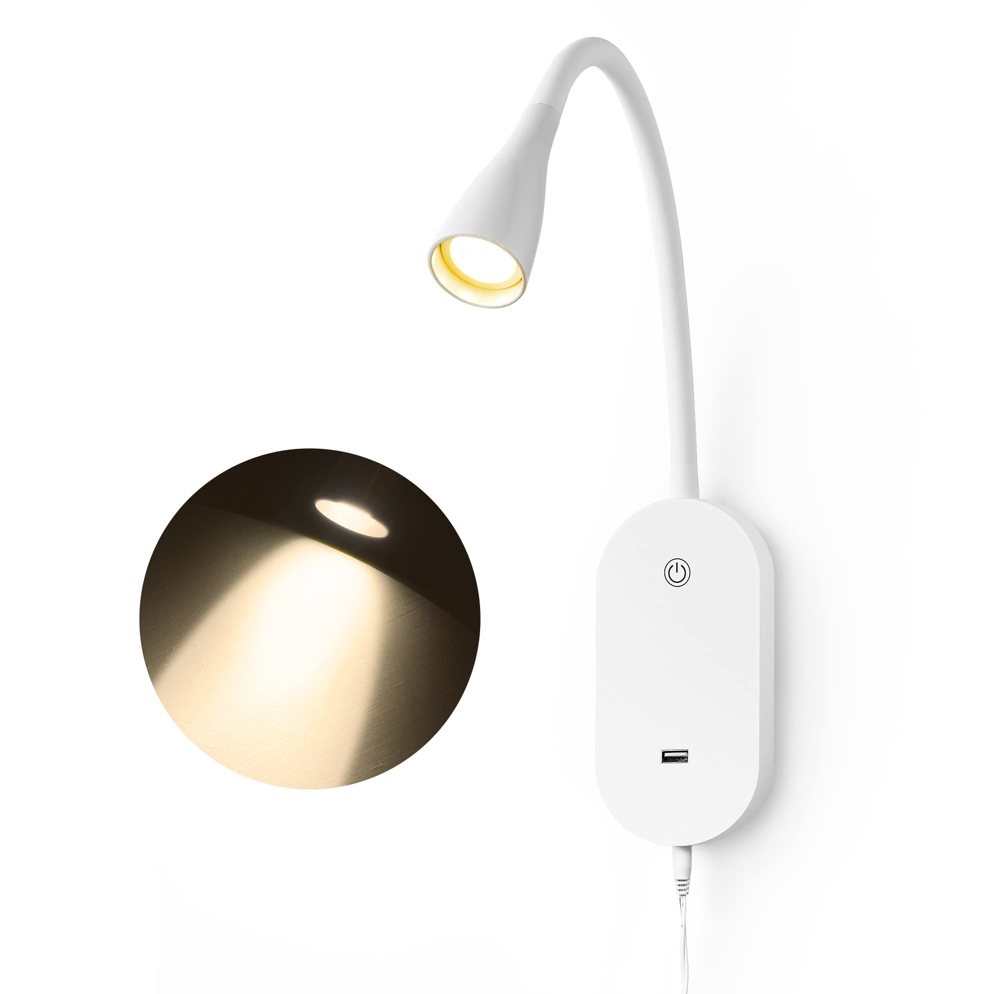 Wall Reading Light For Books In Bed, Usb Output Headboard Wall Lamp,5 Dimmable Touch Control Reading Lamp,3000K Led Warm Light,