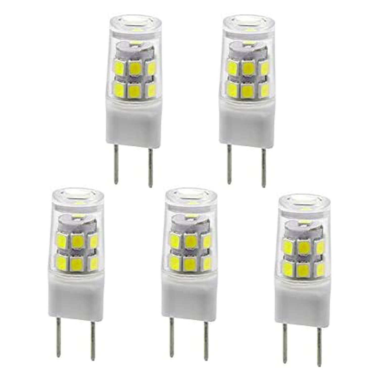 G8 LED Light Bulb, 3W Halogen Replacement, Bi-pin Base, 5-Pack, White Color, Model G8.GY8.6