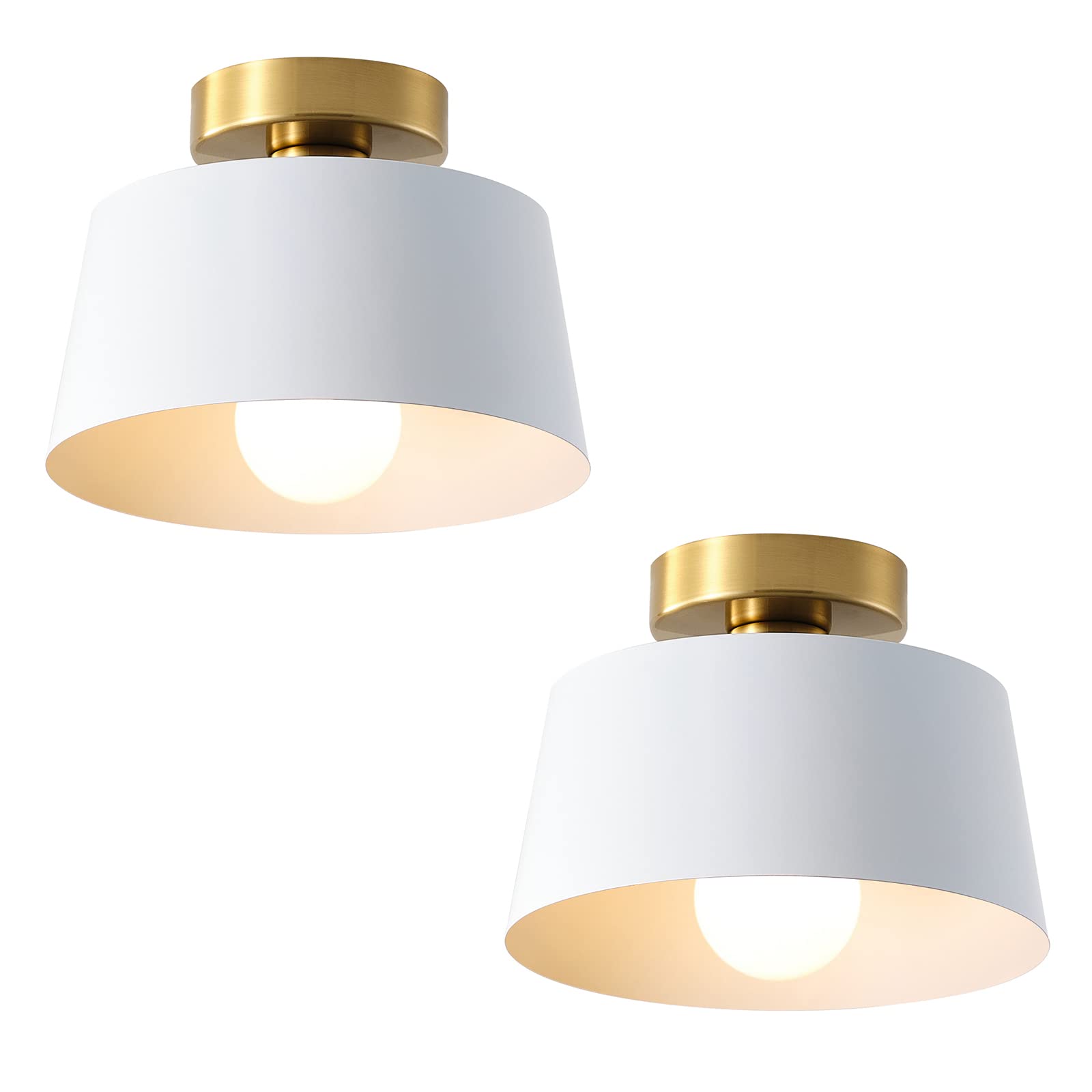 LHLYCLX Ceiling Light Fixture, Modern Semi Flush Mount, Metal, 2 Pack, White, Model CL2201