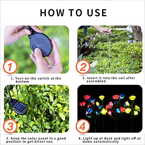 Solar Garden Rose Lights, Decorman 2 Pack Realistic Solar Outdoor Flower Lights Waterproof Led Stake Landscape Decorative Lights