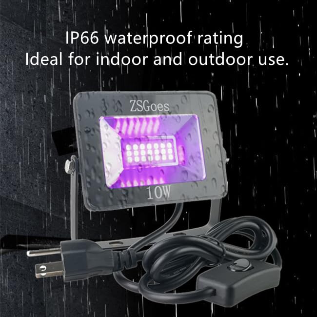 Zsgoes 2 Pack 10W Uv Ultraviolet Black Light 110Vac For Halloween Blacklight Party  Stage Lighting  Fluorescent Body discomfort-reducingt  Glow In The Dark  Fishing  Uv Glue Curing  Screen Printing  Us Plug Switch