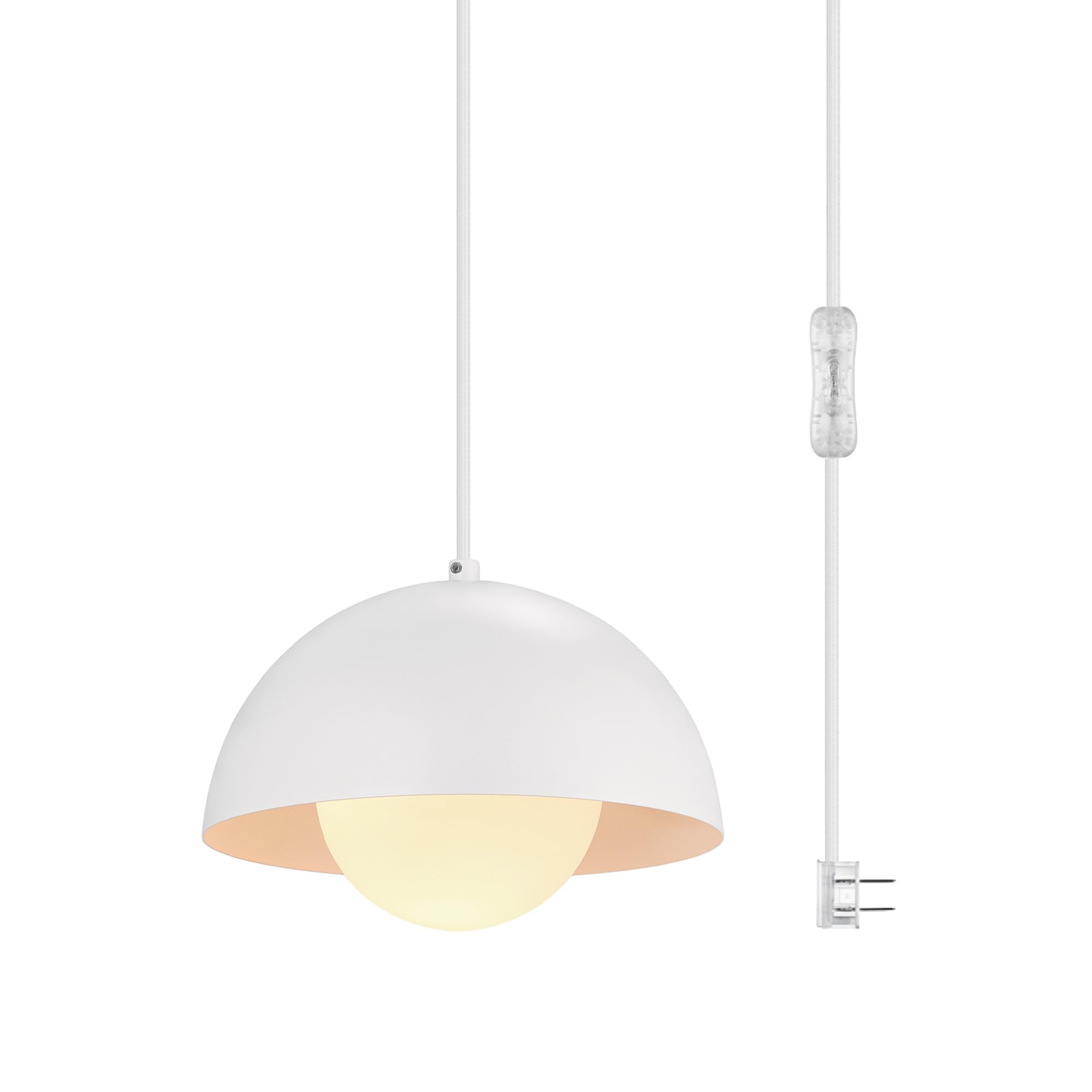 Globe Electric Amelia 1-Light Plug-in Pendant Lighting, Matte White, White Glass Shade, Bulb Not Included