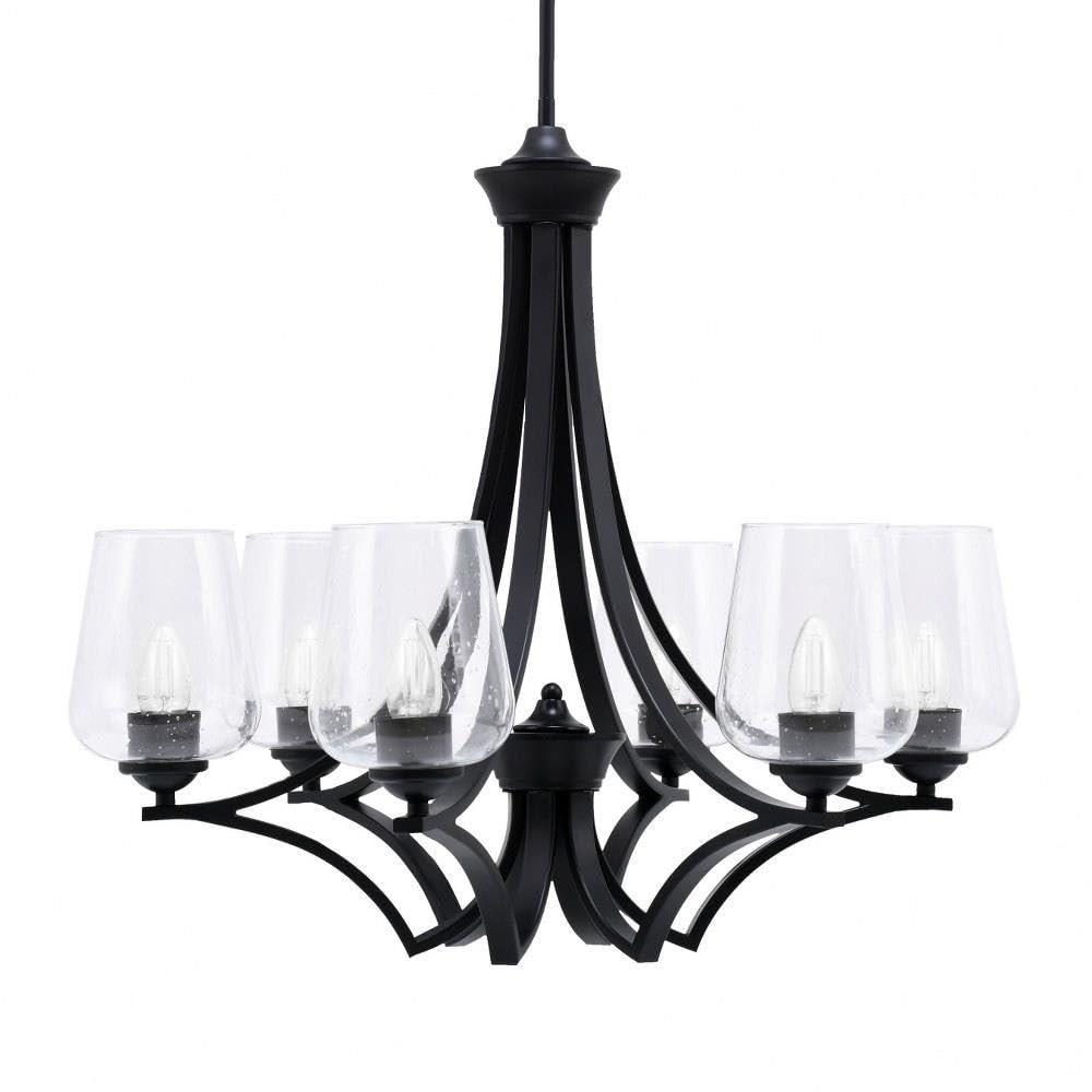 Toltec Lighting 566-MB-210 Zilo - 6 Light Uplight Chandelier-23 Inches Tall and 25.75 Inches Wide, Finish Color: Matte Black, Glass Color: Clear Bubble