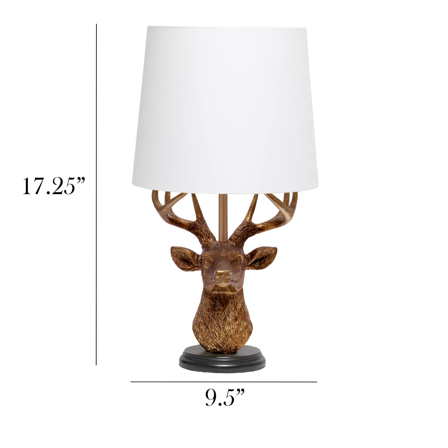 Simple Designs LT1095-CPR Rustic Antler Copper Table Lamp, 17.25" Tall, White Shade, Ideal for Cabin, Lodge, Living Room, Bedroom Decor
