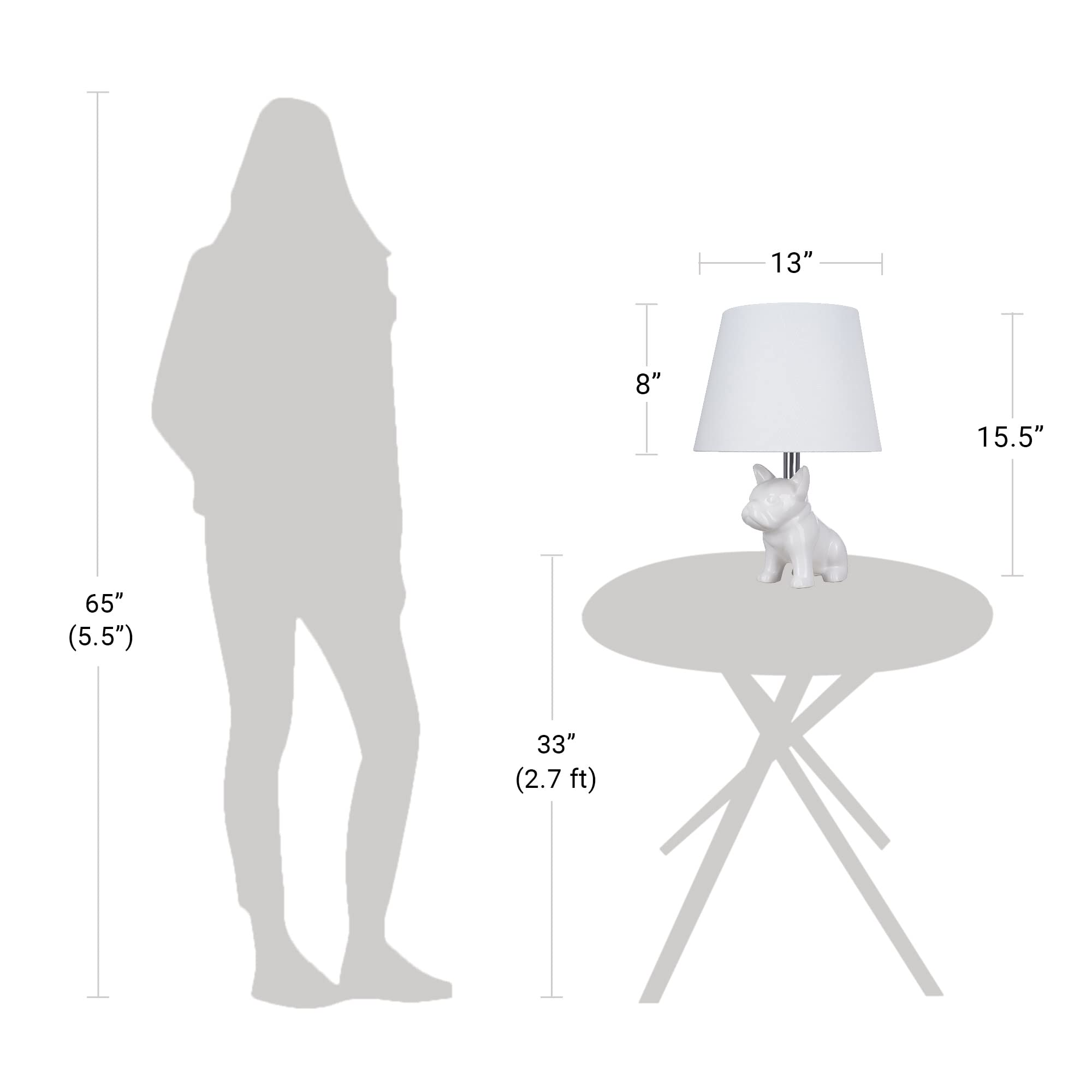 Catalina Lighting 23109-000 Whimsical Ceramic French Bulldog Desk Lamp, Table Lamp For Office, Dorm, Or Bedroom, Reading Light N