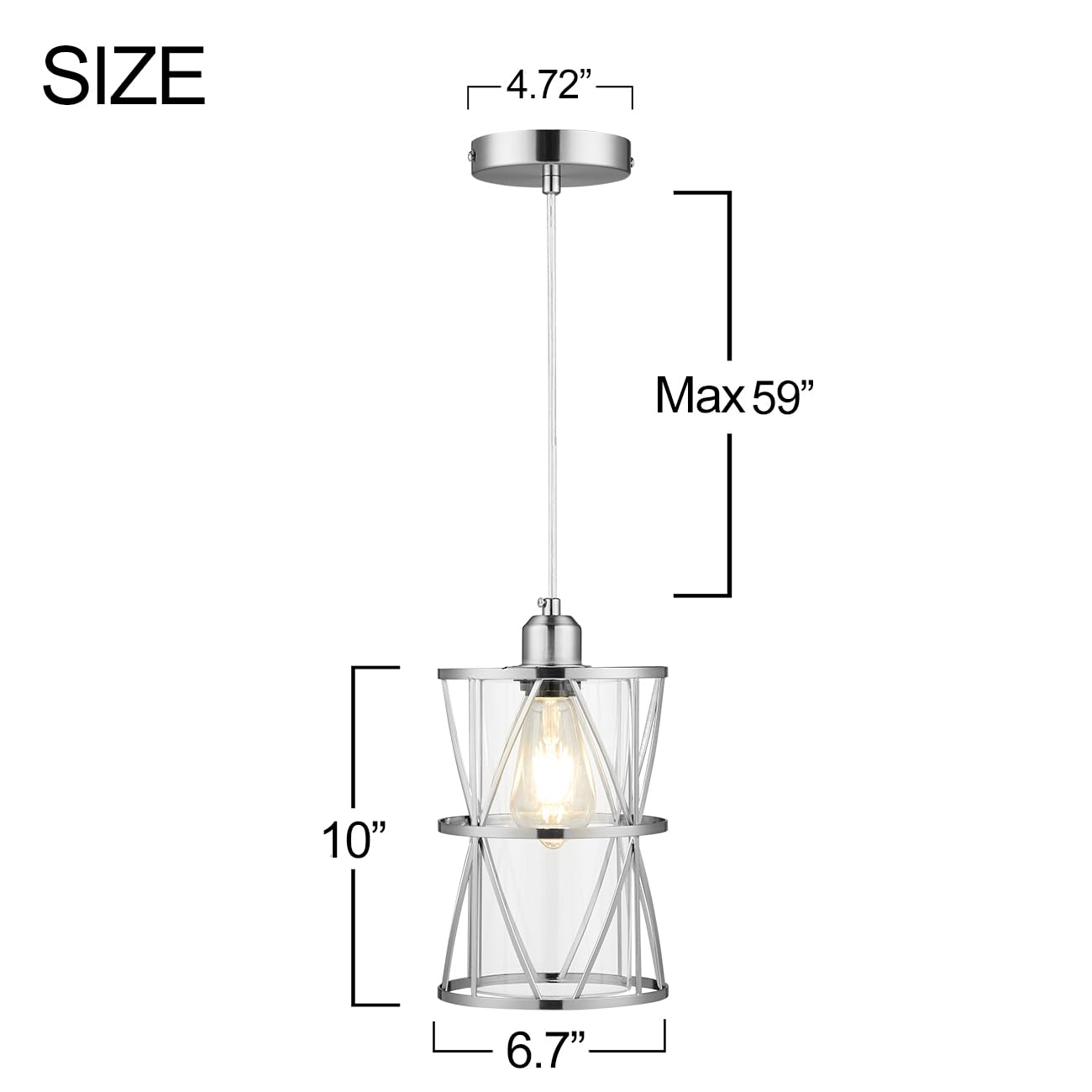 Shengqingtop Modern Cylindrical Pendant Light With Clear Glass, Brushed Nickel Hanging Light, Transitional Metal Pendant Lightin