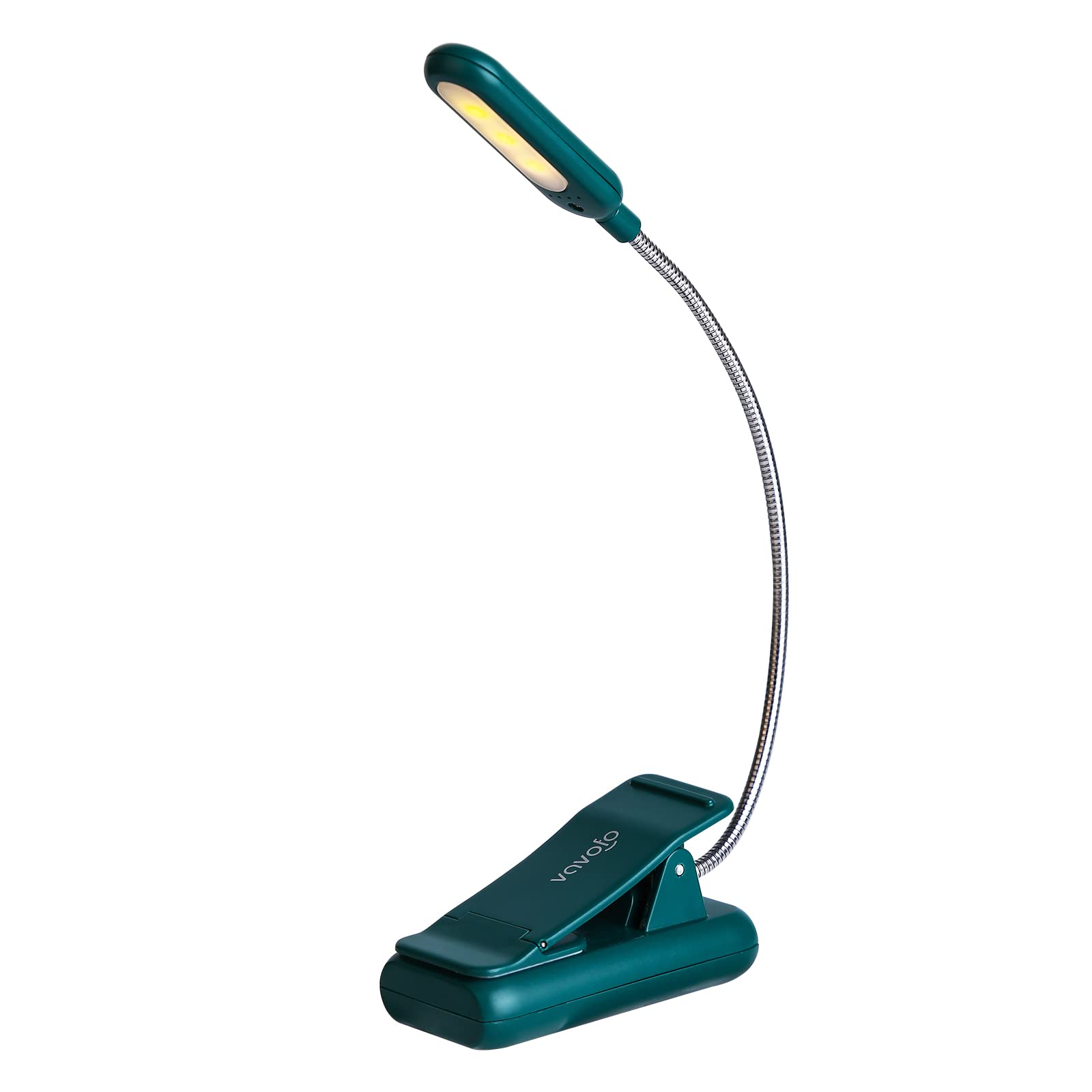VAVOFO Rechargeable Book Light, 7 LED, 9-Level Warm Cool White, Eye Care Lamp, Model KM-6720, Green