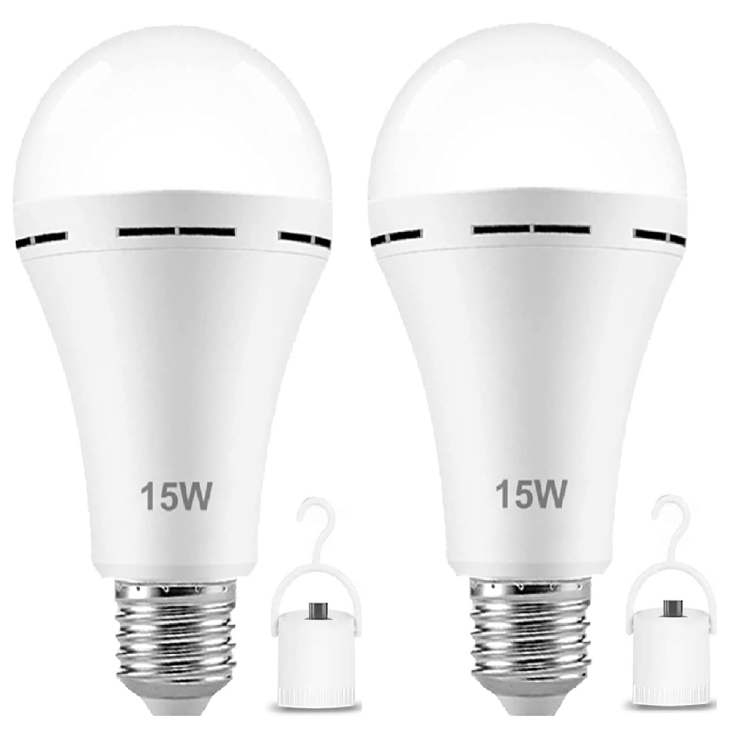 garageangle Emergency LED Light Bulb, 15W Rechargeable, 150W Equivalent, E26 Base, White, 2-Pack