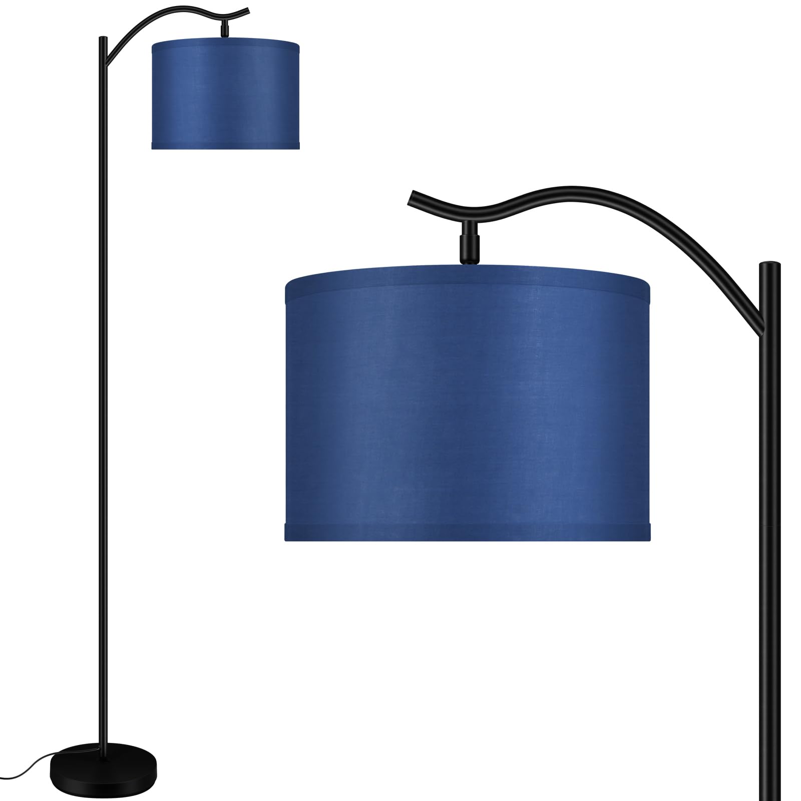 Floor Lamp for Living Room,LED Arched Floor Lamp,Tall Modern Standing Lamp with Blue Linen Shade,E26 Socket, Footswitch,Montage 