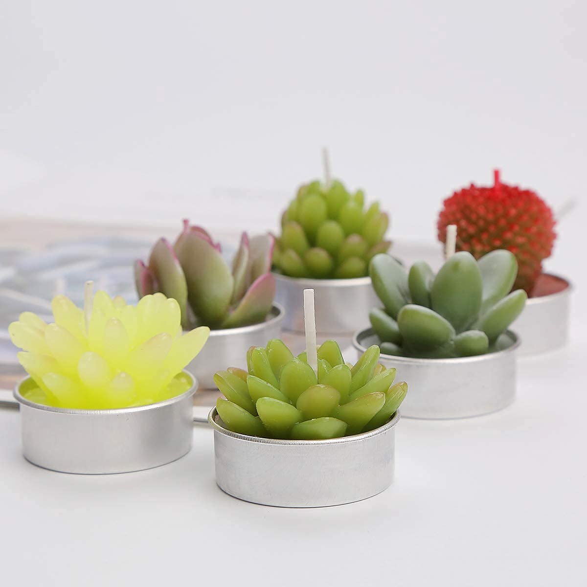 Ljqizn 6Pcs Cactus Tealight Candles Handmade Delicate Succulent Cactus Candles Tea Lights Perfect For Birthday Party Wedding Spa