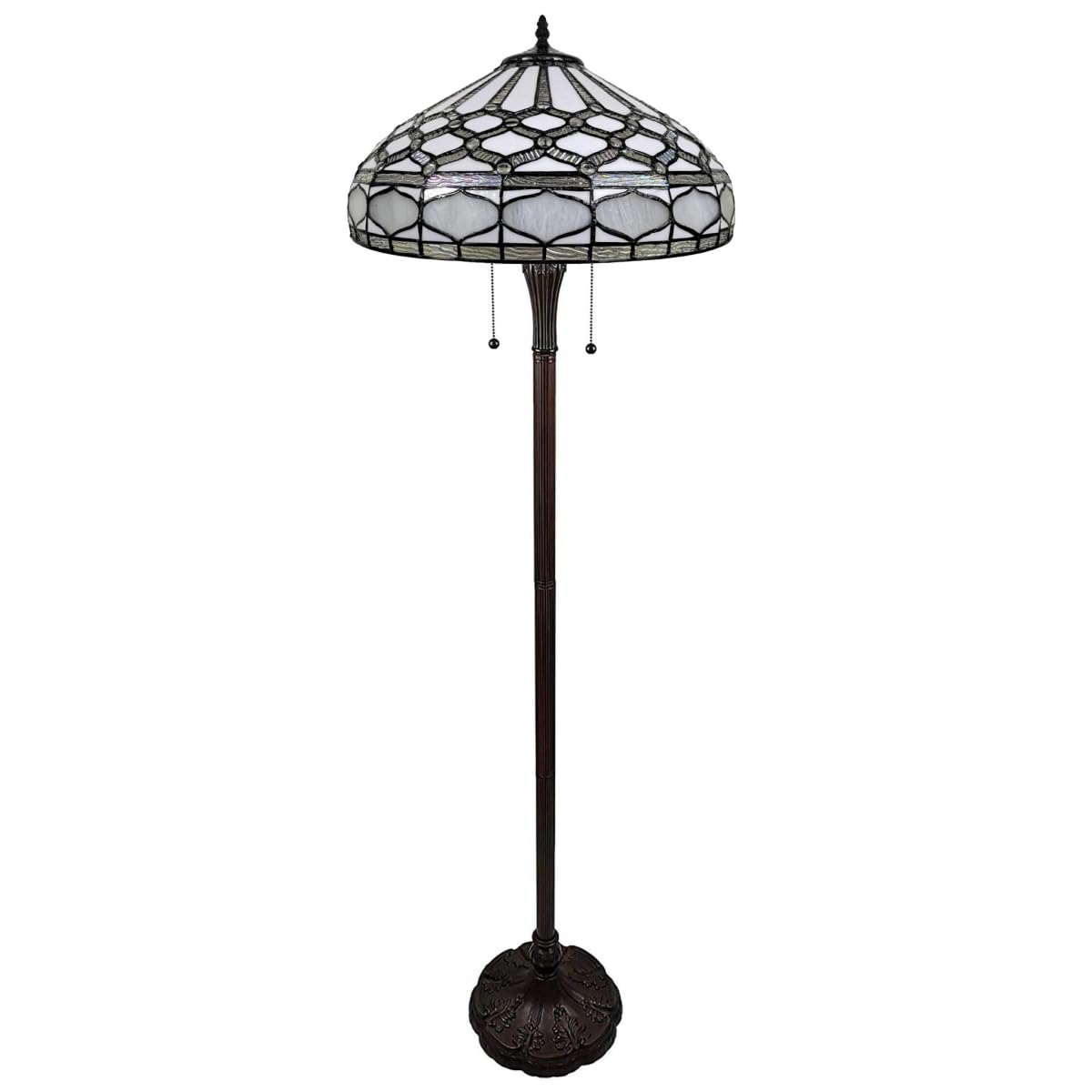 Homeroots Brown Two Light Traditional Floor Lamp With White Stained Glass Bowl Shade, 62&quot;