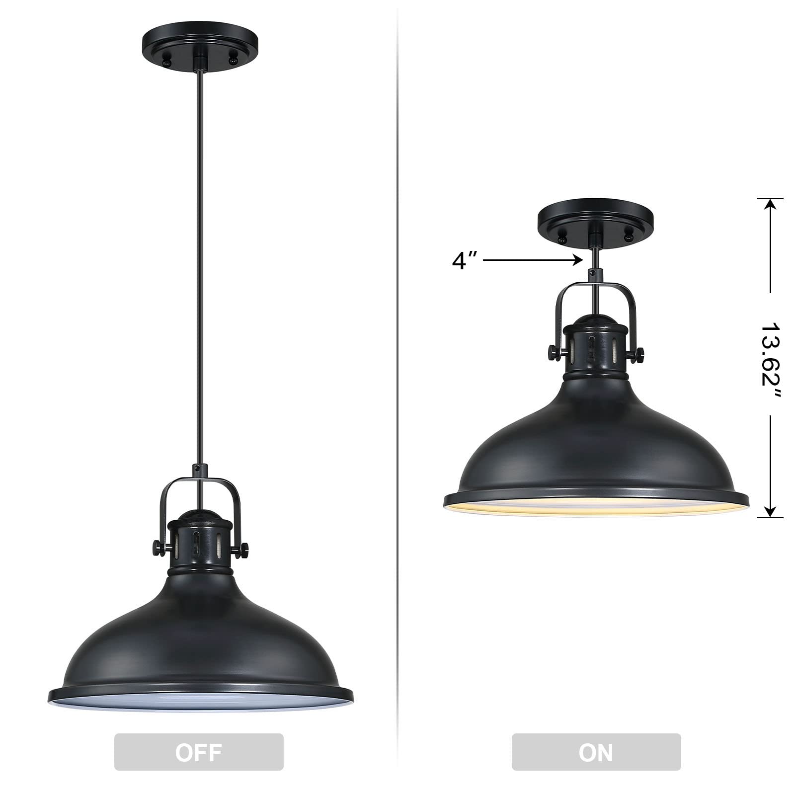 Doraimi Lighting 2 Pack Led 1 Light Pendant Light Industrial Vintage Fixtures Metal Chandelier Lights With Painting Black Finish